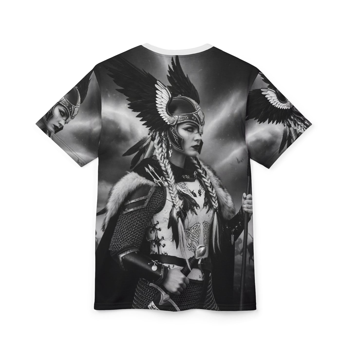 Valkyrie Warrior Graphic Tee — All-Over Print Norse Mythology T-Shirt