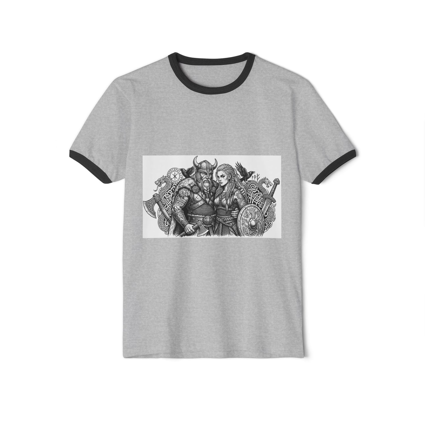 Viking Warriors Ringer T-Shirt – Norse Shieldmaid & Raider Graphic Tee
