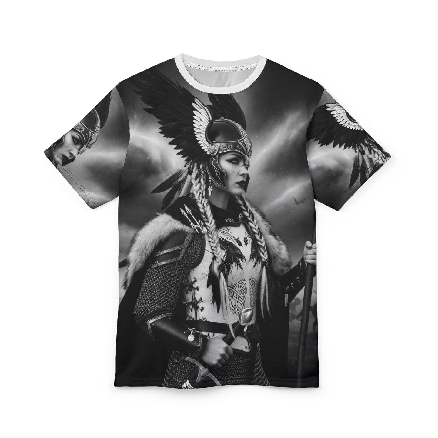 Valkyrie Warrior Graphic Tee — All-Over Print Norse Mythology T-Shirt