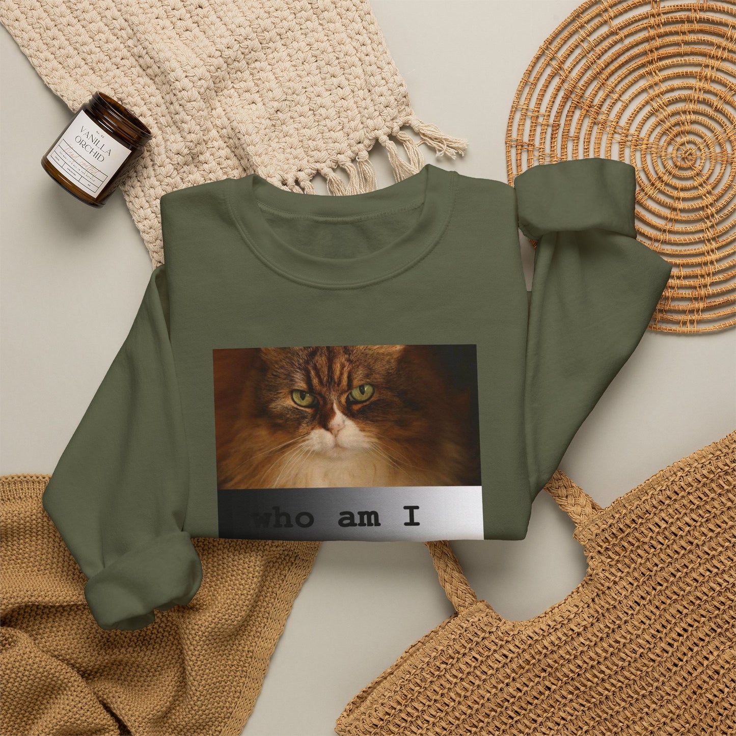 Cat and Cardinal Photo Sweatshirt | "who am I" design
