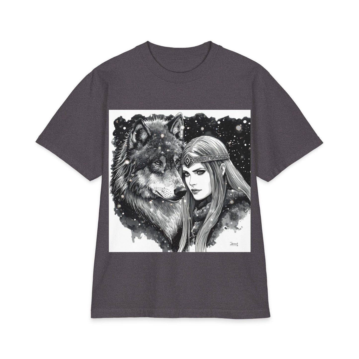 Wolf & Maiden Graphic T-Shirt — Gothic Fantasy Illustration