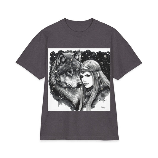 Wolf & Maiden Graphic T-Shirt — Gothic Fantasy Illustration