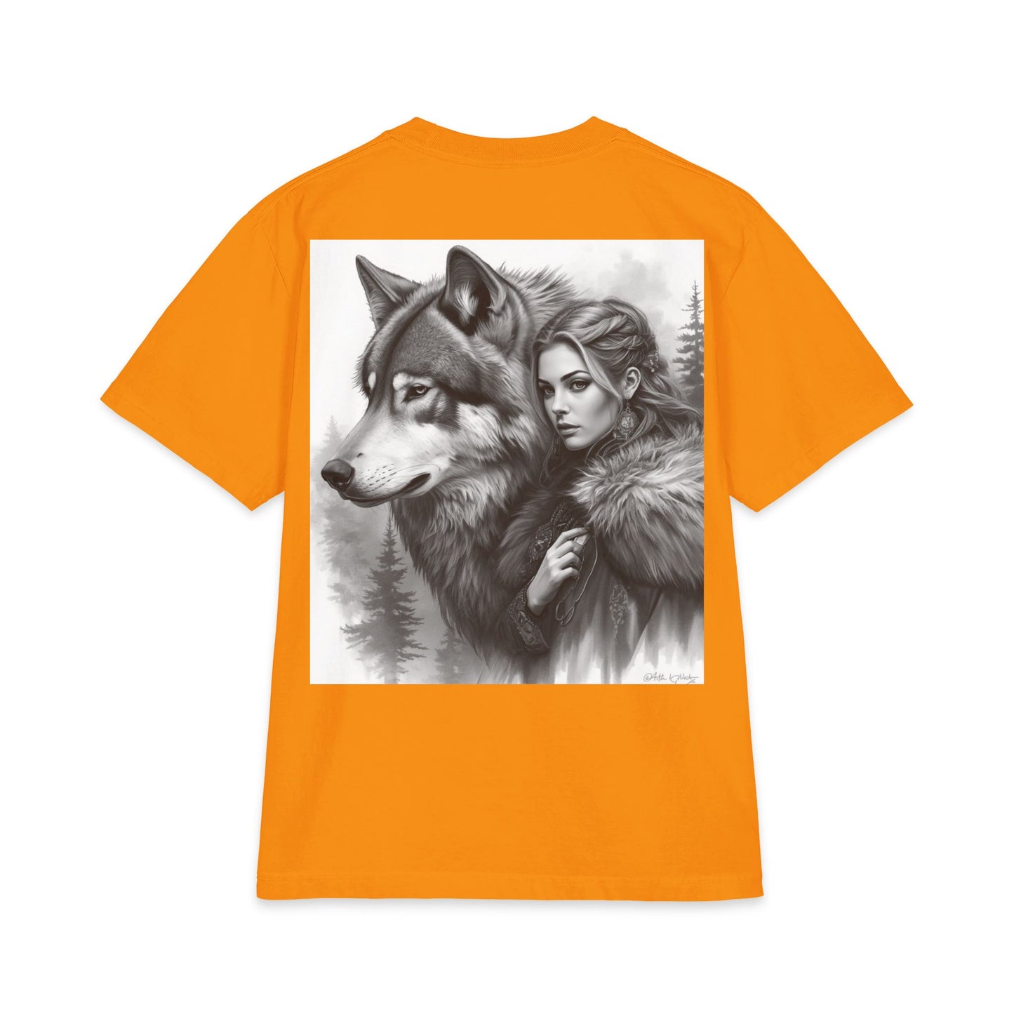 Wolf Guardian T‑Shirt — Woman & Wolf Forest Portrait Graphic Tee