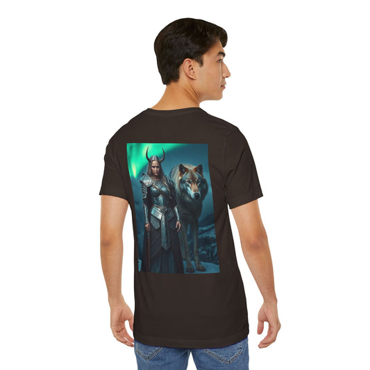 Viking Shieldmaiden & Wolf T-Shirt — Norse Fantasy Armor Tee