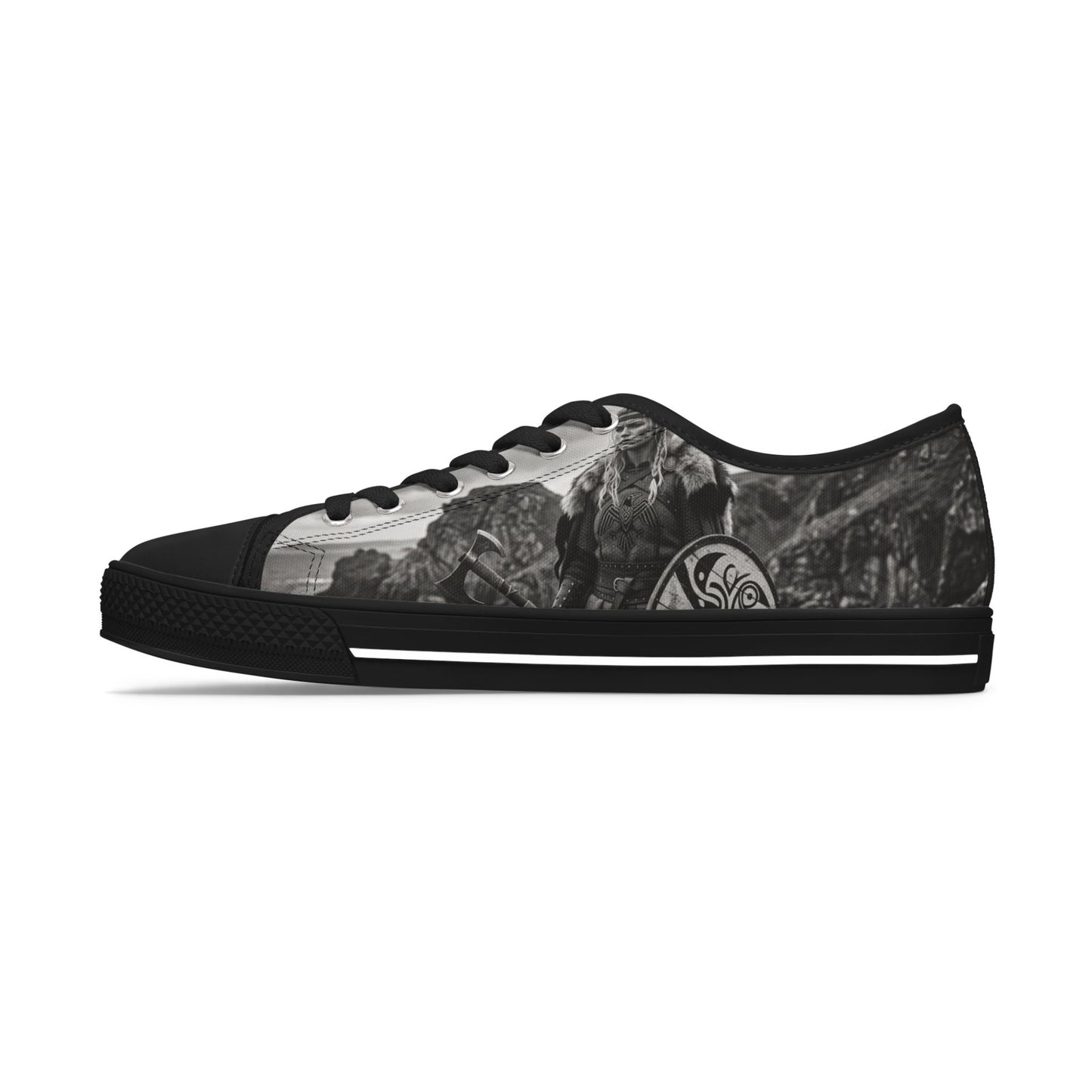 Viking Warrior Pattern Low Top Sneakers — Norse Rune & Tree of Life Design