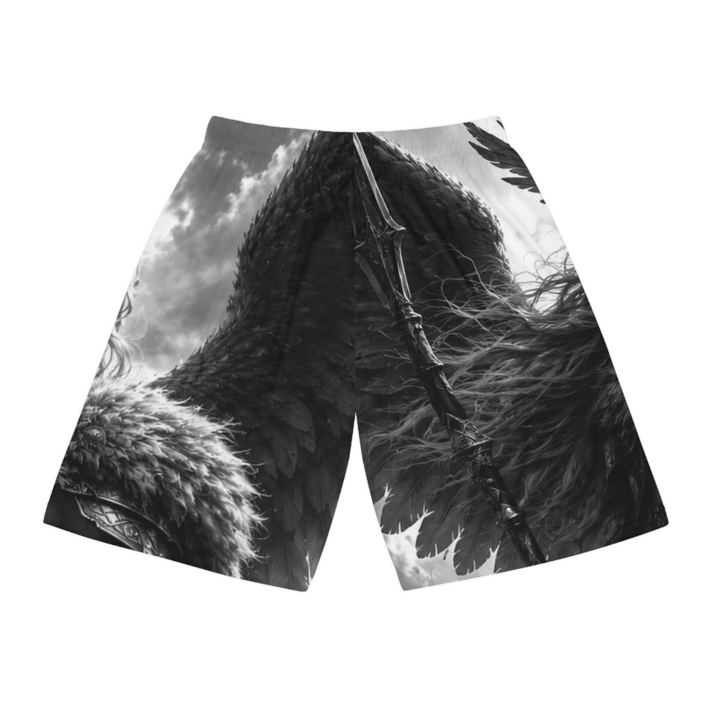 Valkyrie Warrior Basketball Shorts — Mythic Norse Winged Shield AOP
