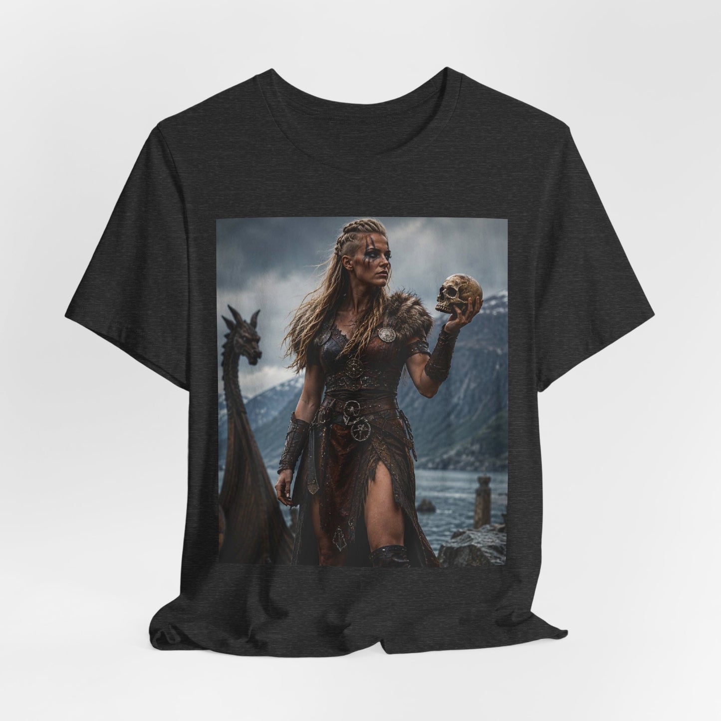 Viking Warrior Woman T‑Shirt — Norse Shieldmaiden Skull Fantasy Tee