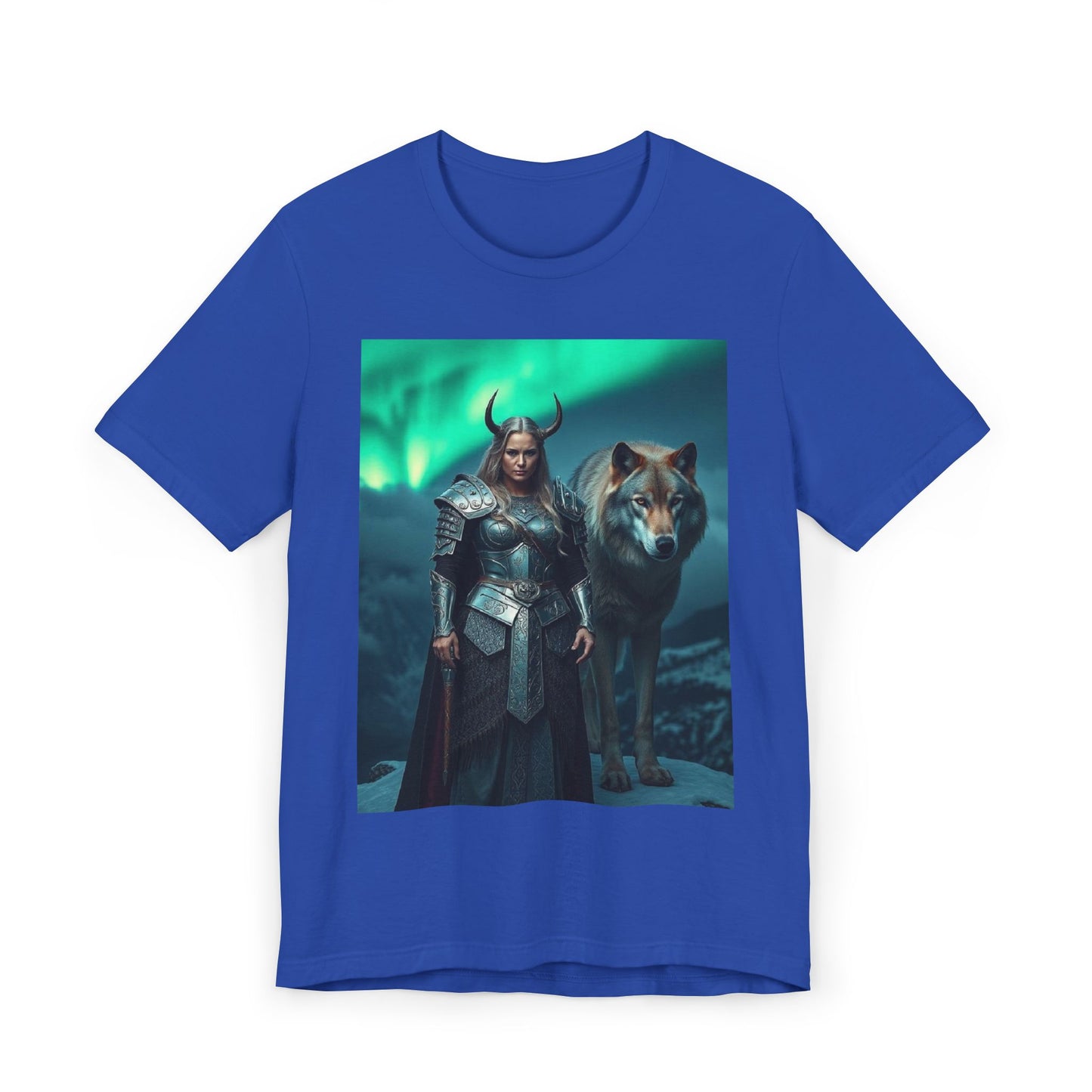 Viking Shieldmaiden & Wolf T-Shirt — Norse Fantasy Armor Tee