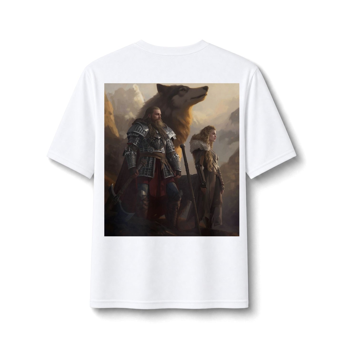 Viking Warriors & Wolf Performance Tee — Norse Fantasy Medieval Graphic Shirt