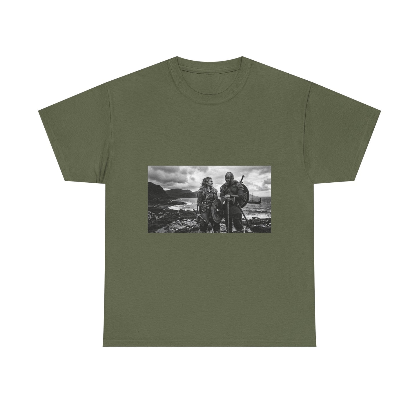 Viking Couple Graphic Tee - Nordic Warrior Photo T-Shirt