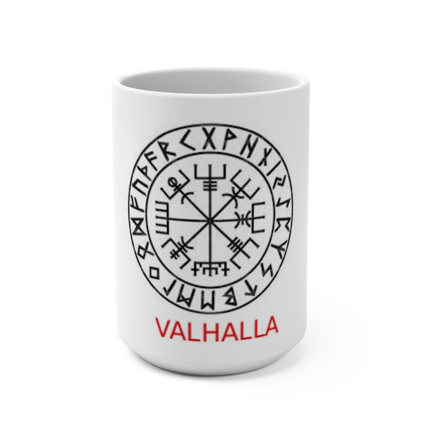 Valhalla Viking Rune 15oz Coffee Mug — Vegvisir Compass Design