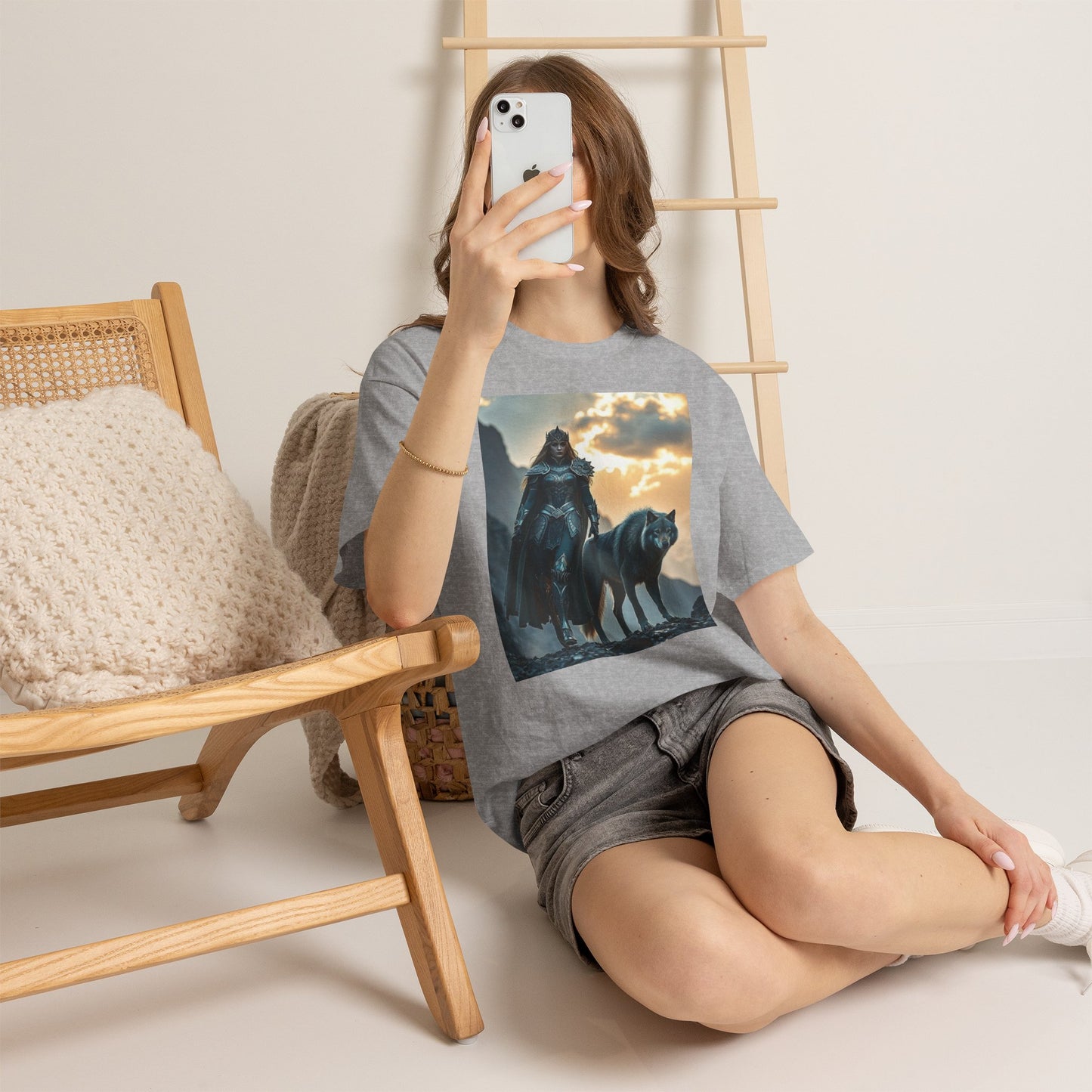 Viking Shieldmaiden & Wolf Graphic Tee