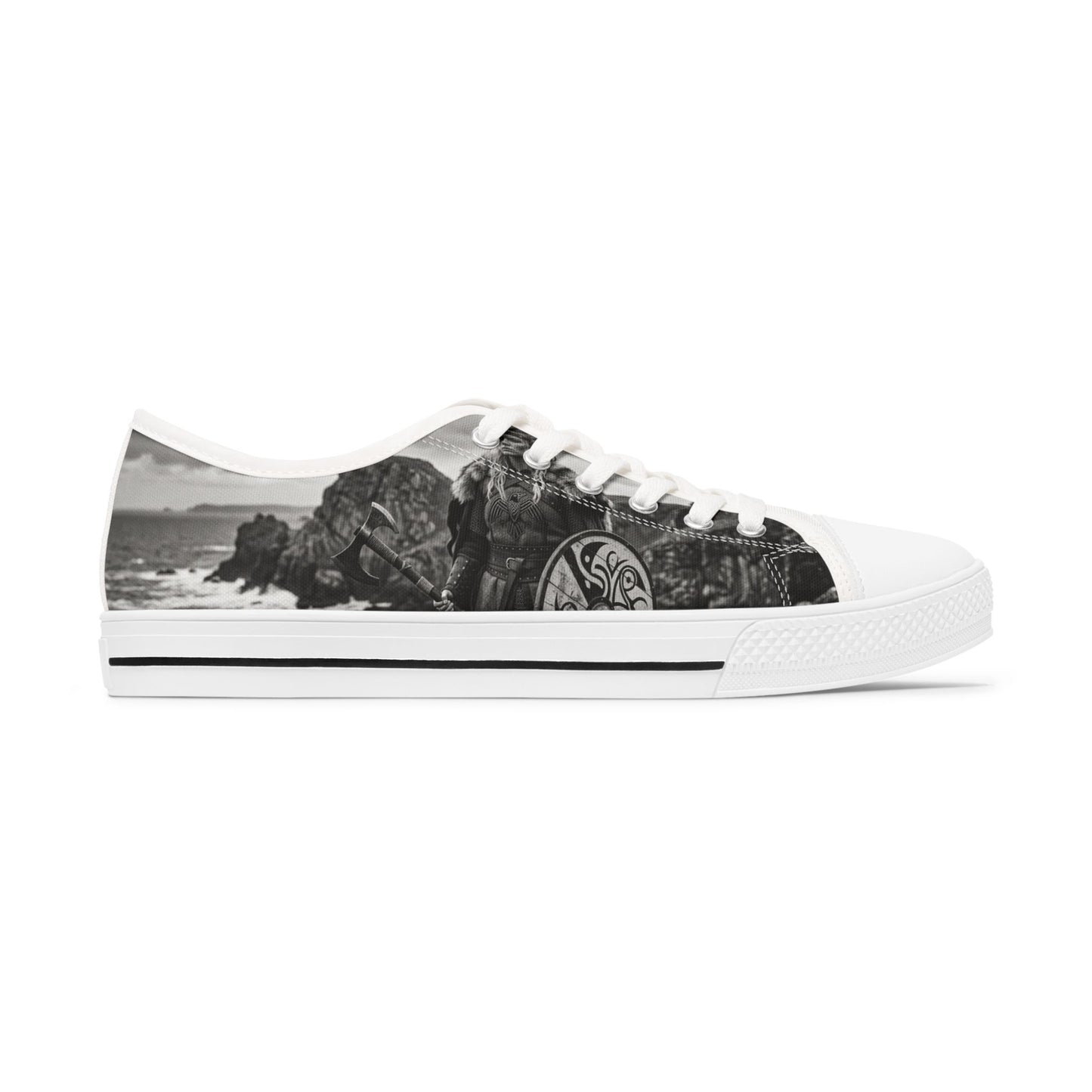 Viking Warrior Pattern Low Top Sneakers — Norse Rune & Tree of Life Design