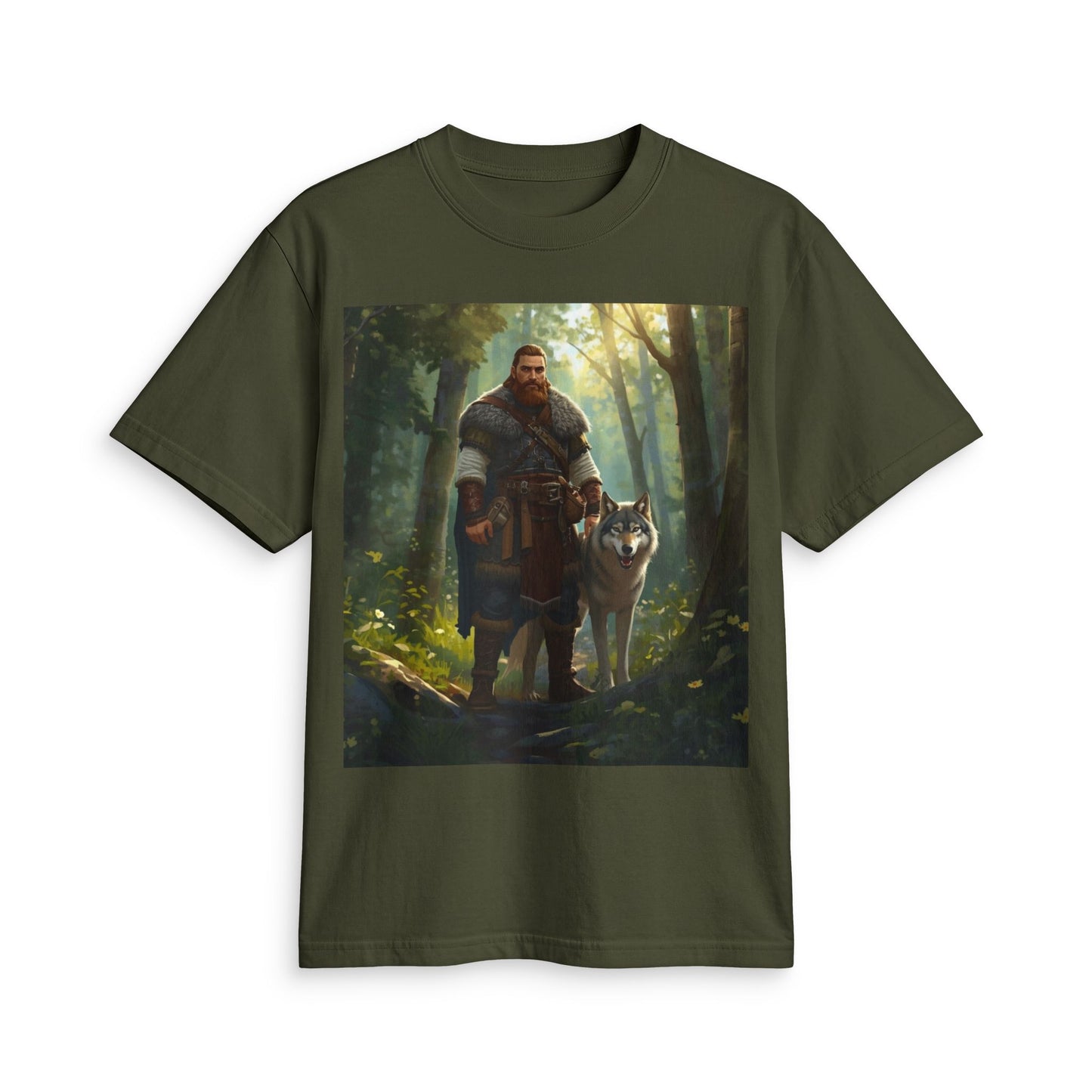 Viking Woodsman T‑Shirt – Warrior and Wolf Forest Graphic Tee