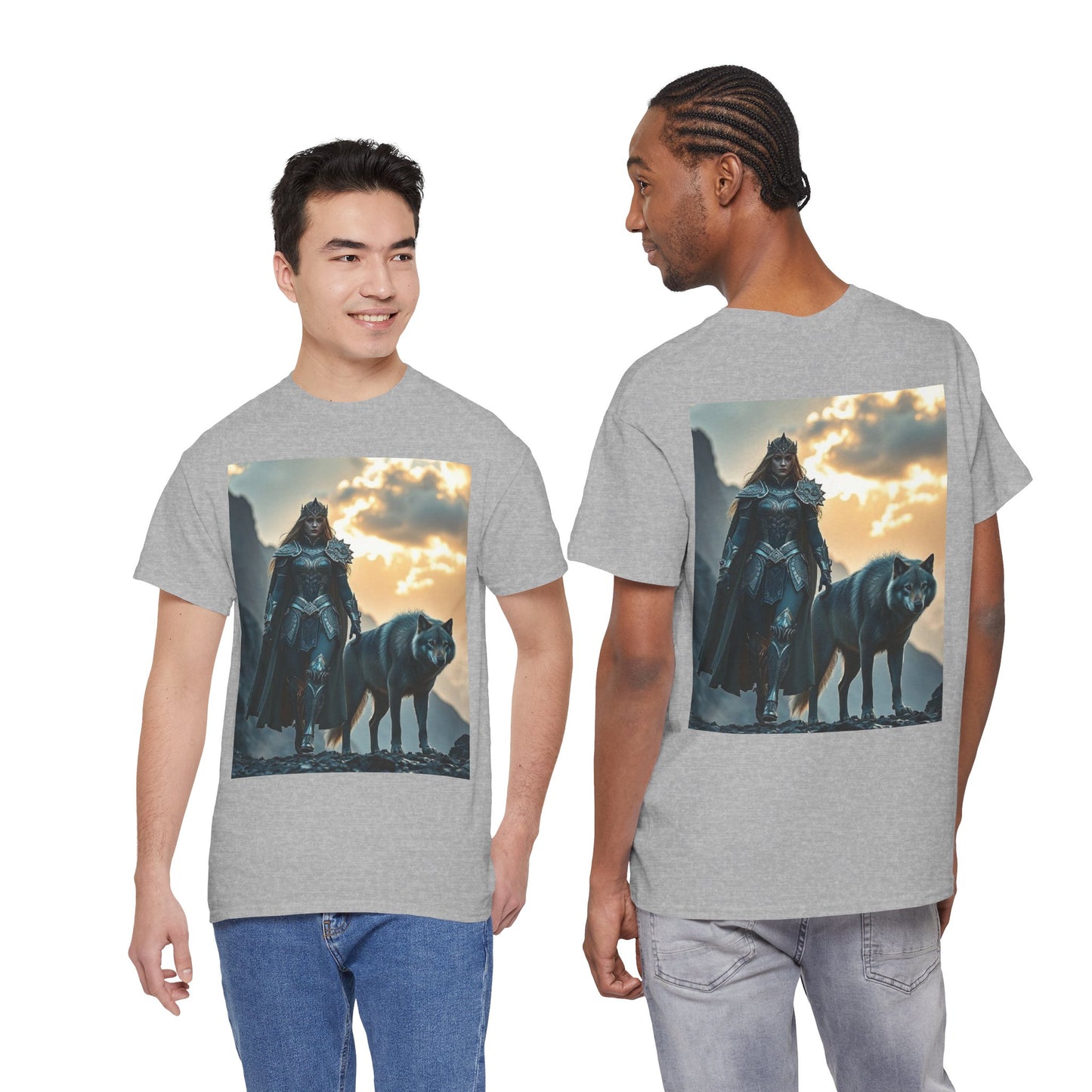 Viking Shieldmaiden & Wolf Graphic Tee