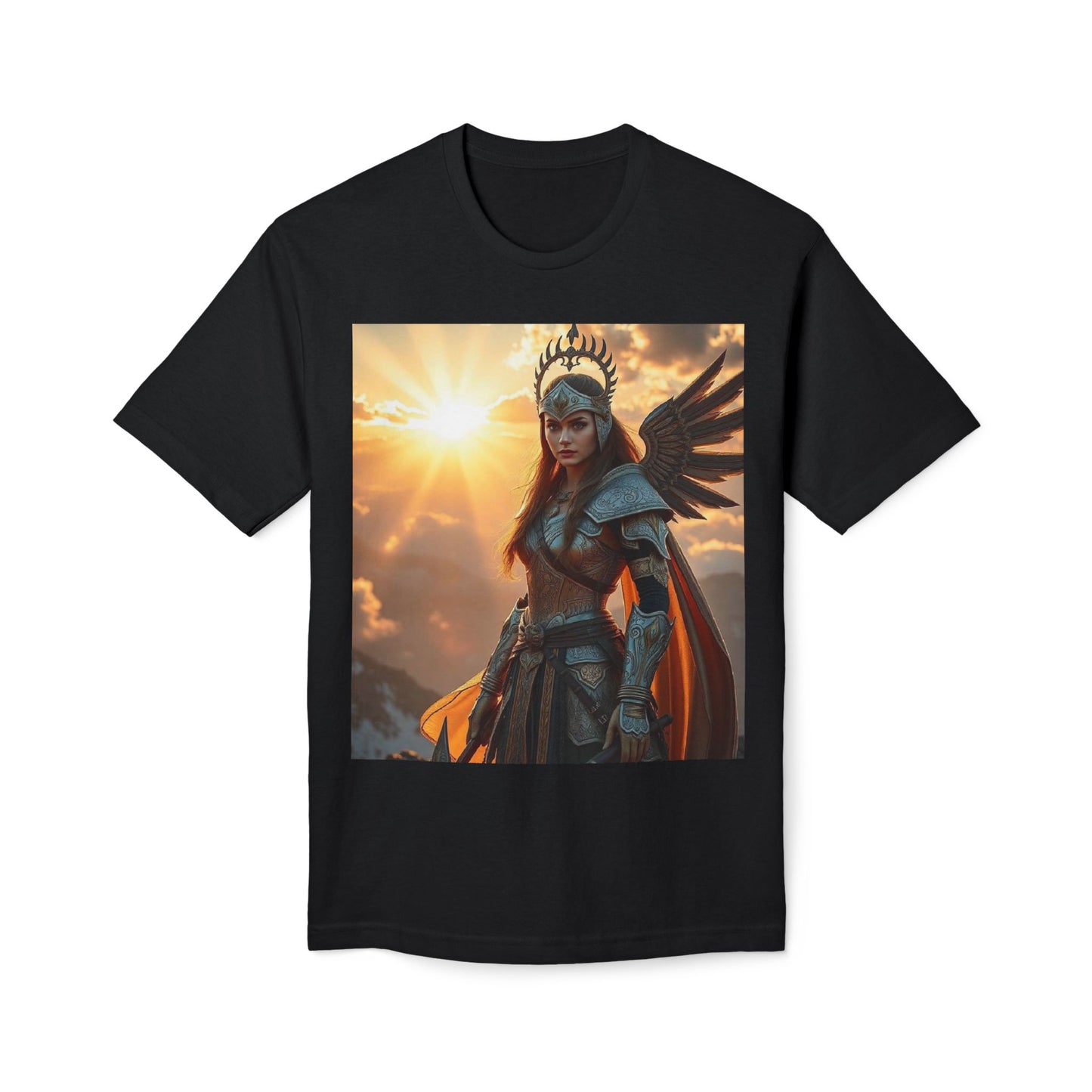 Valkyrie Warrior T-Shirt — Norse Shieldmaiden Sunset Graphic Tee