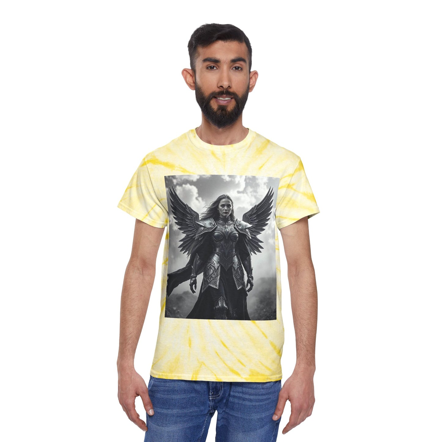 Angel Warrior Tie-Dye Tee — Yellow Cyclone Graphic T-Shirt