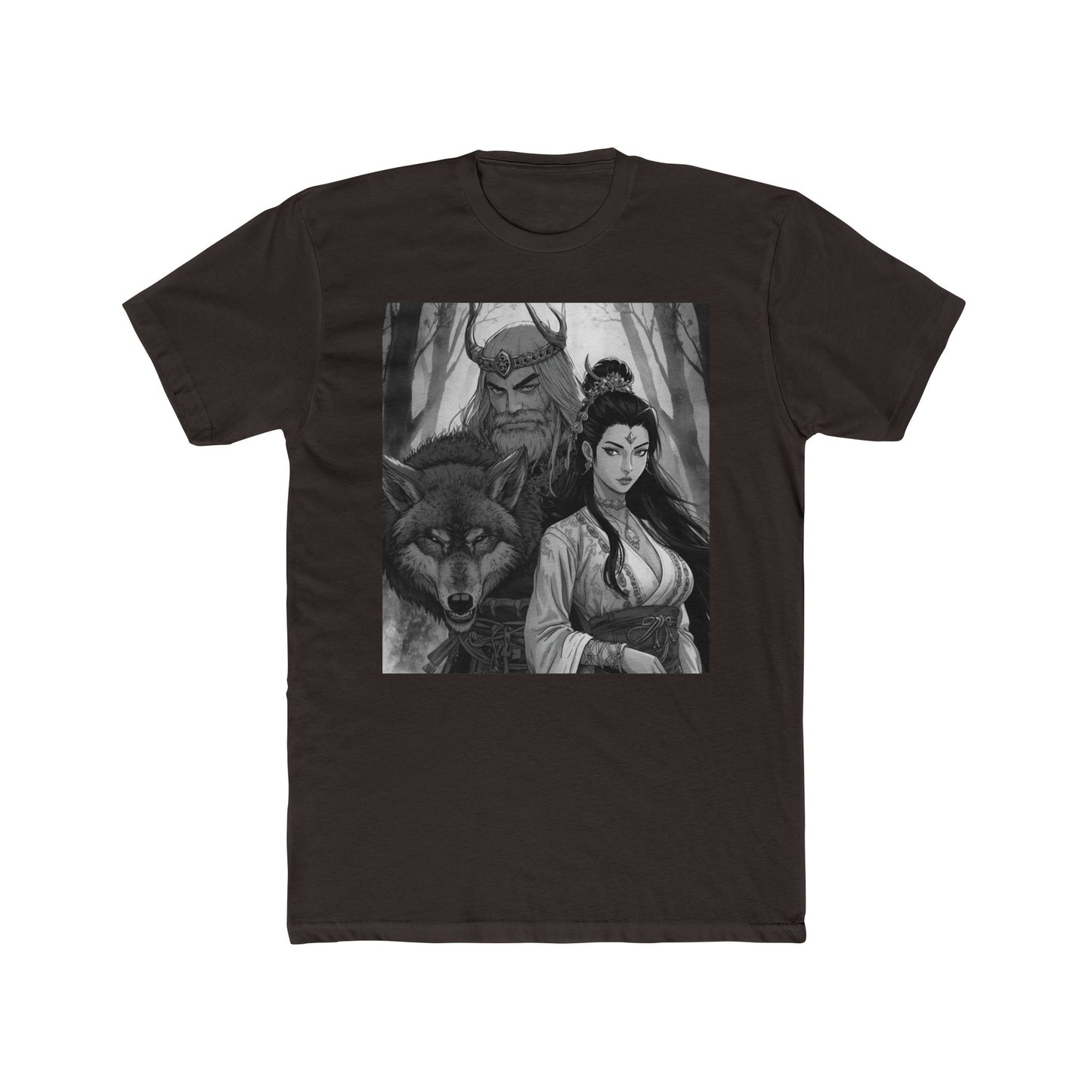 Mythic Forest Tee — Valkyrie, Wolf & Horned Guardian Graphic T-Shirt
