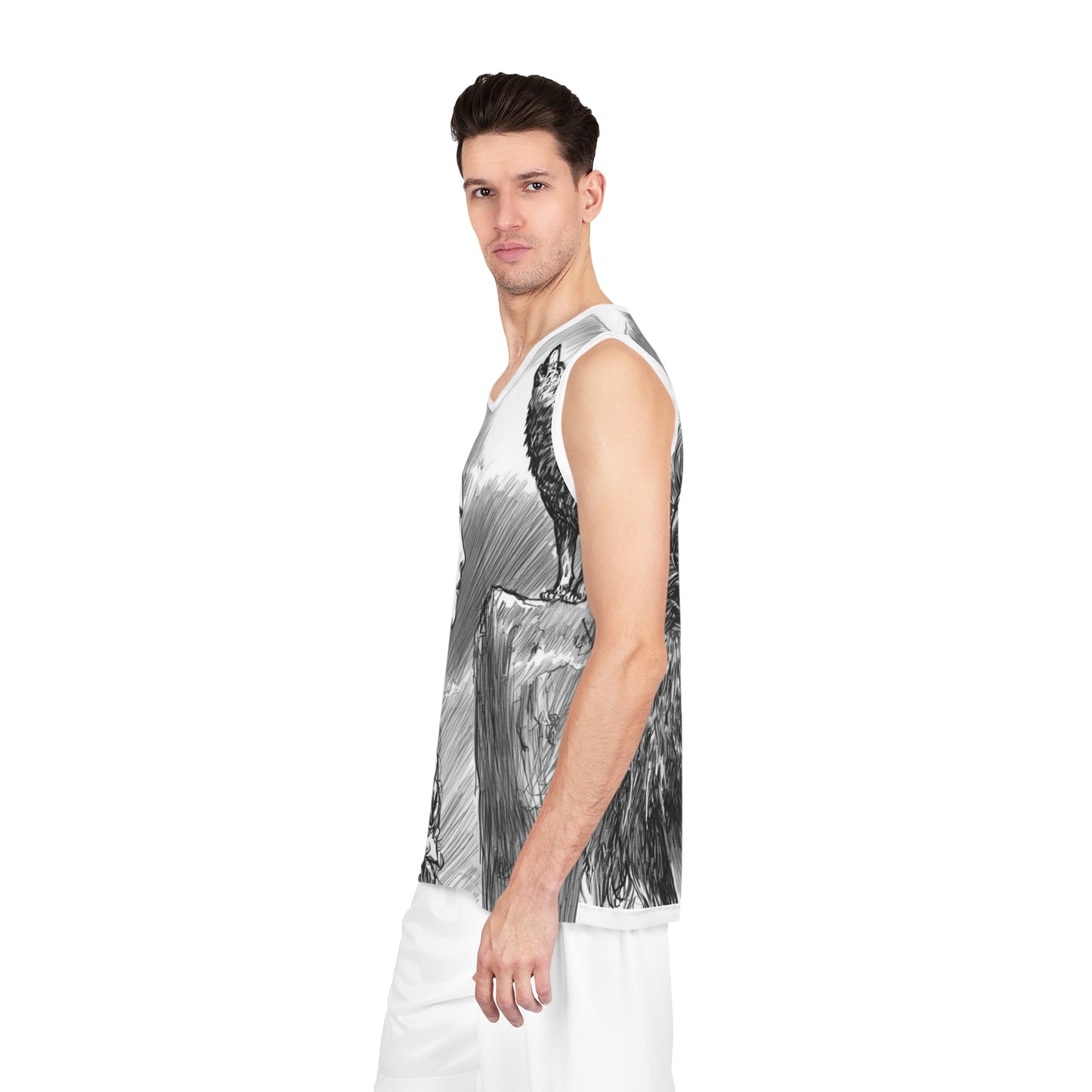 Viking Wolf Sketch Basketball Jersey — All-Over-Print Athletic Tank
