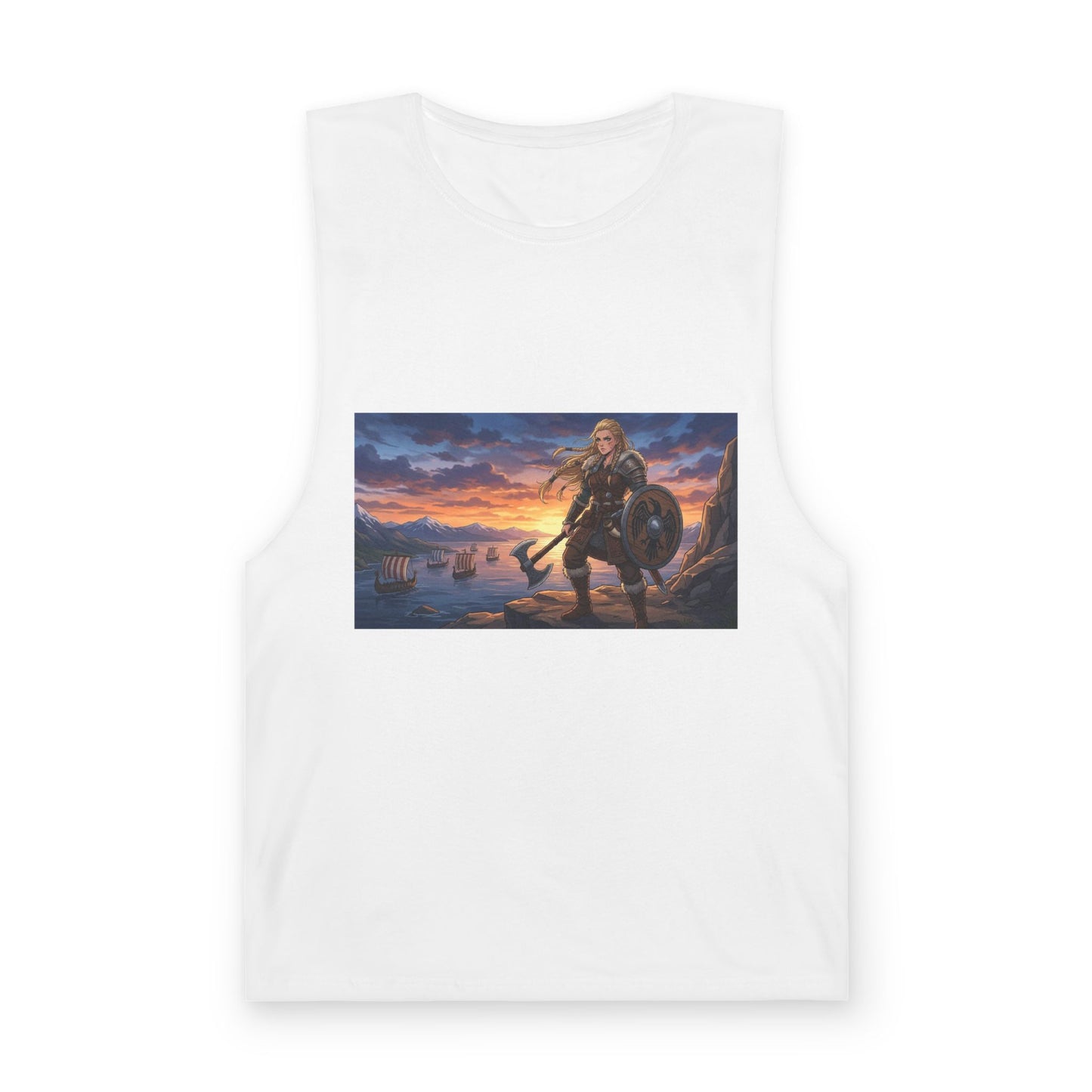 Viking Warrior Tank Top — Norse Shieldmaiden Sunset Graphic Tank