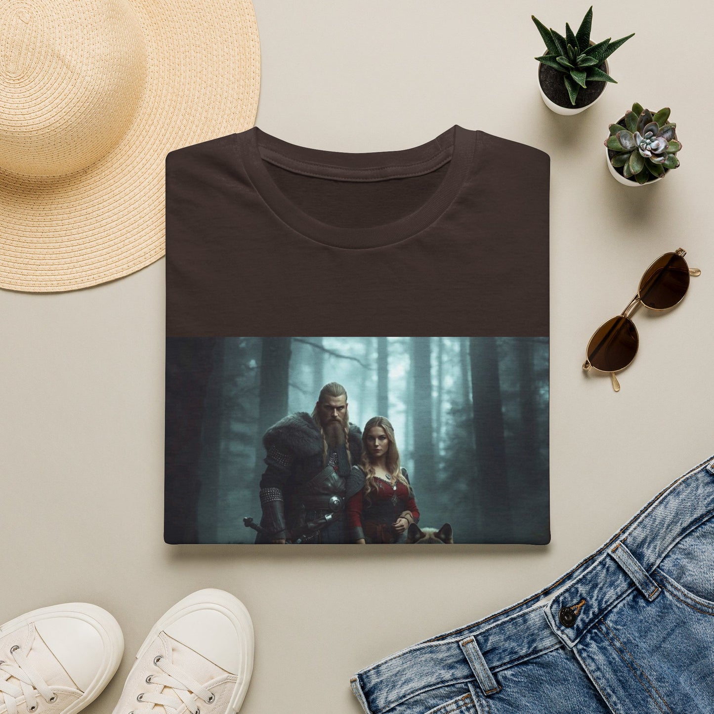 Fantasy Forest Couple T‑Shirt — Medieval Lovers Woodland Portrait