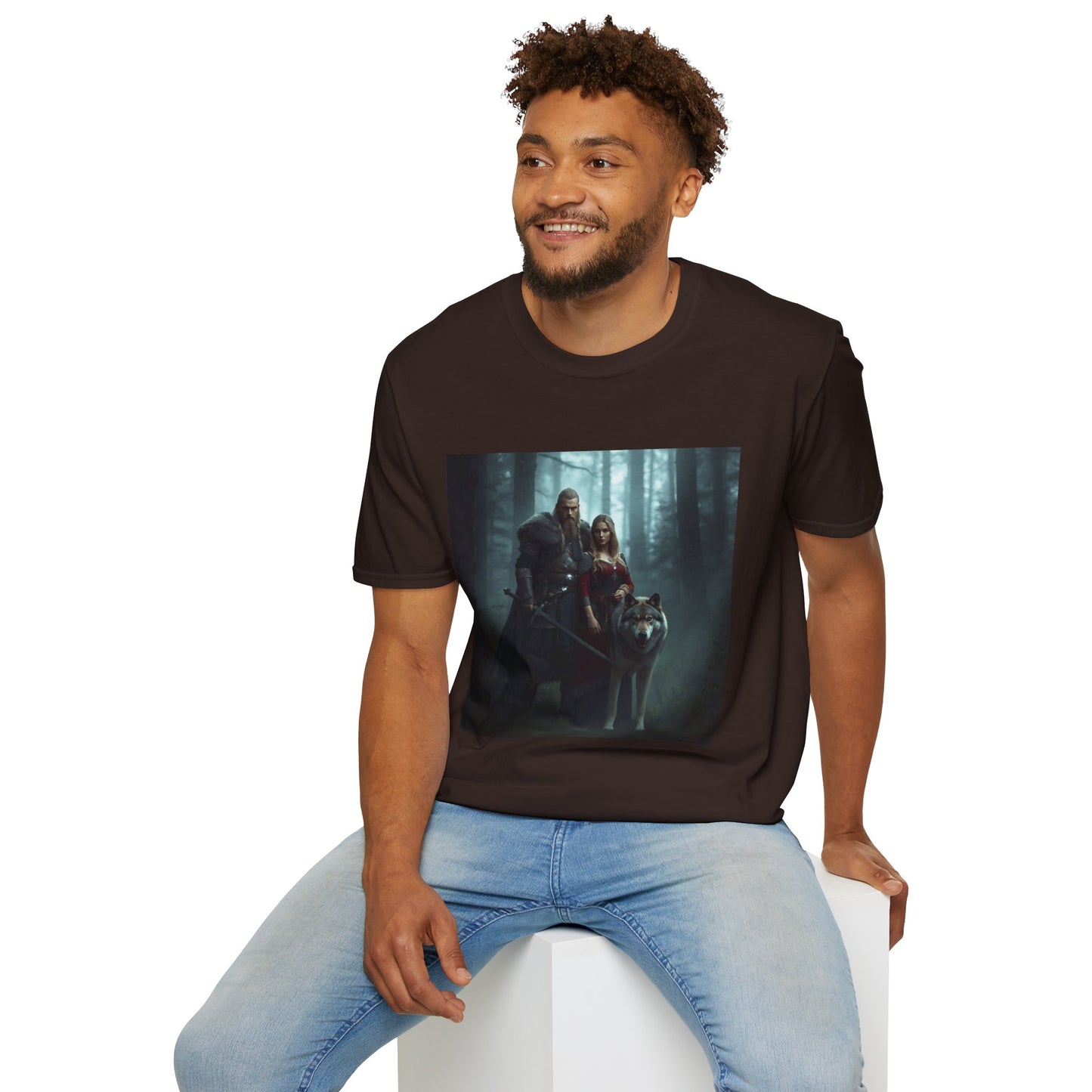 Fantasy Forest Couple T‑Shirt — Medieval Lovers Woodland Portrait