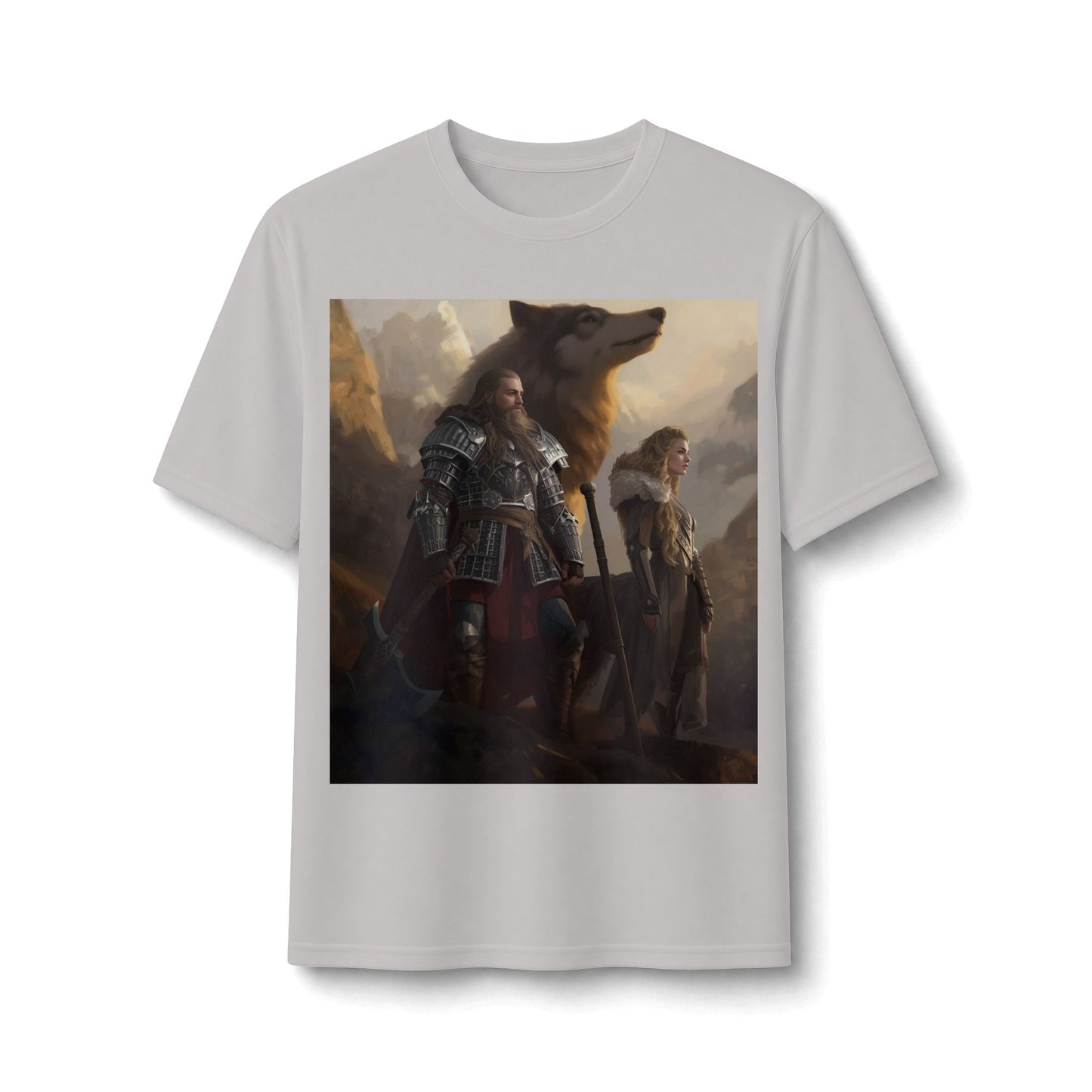 Viking Warriors & Wolf Performance Tee — Norse Fantasy Medieval Graphic Shirt