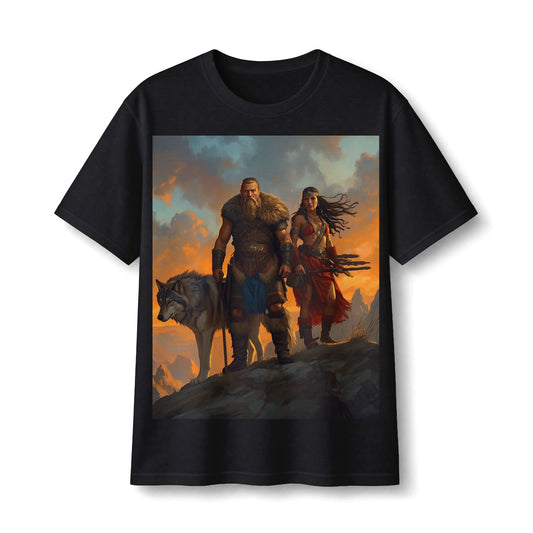 Viking Warriors & Wolf Illustration Tee