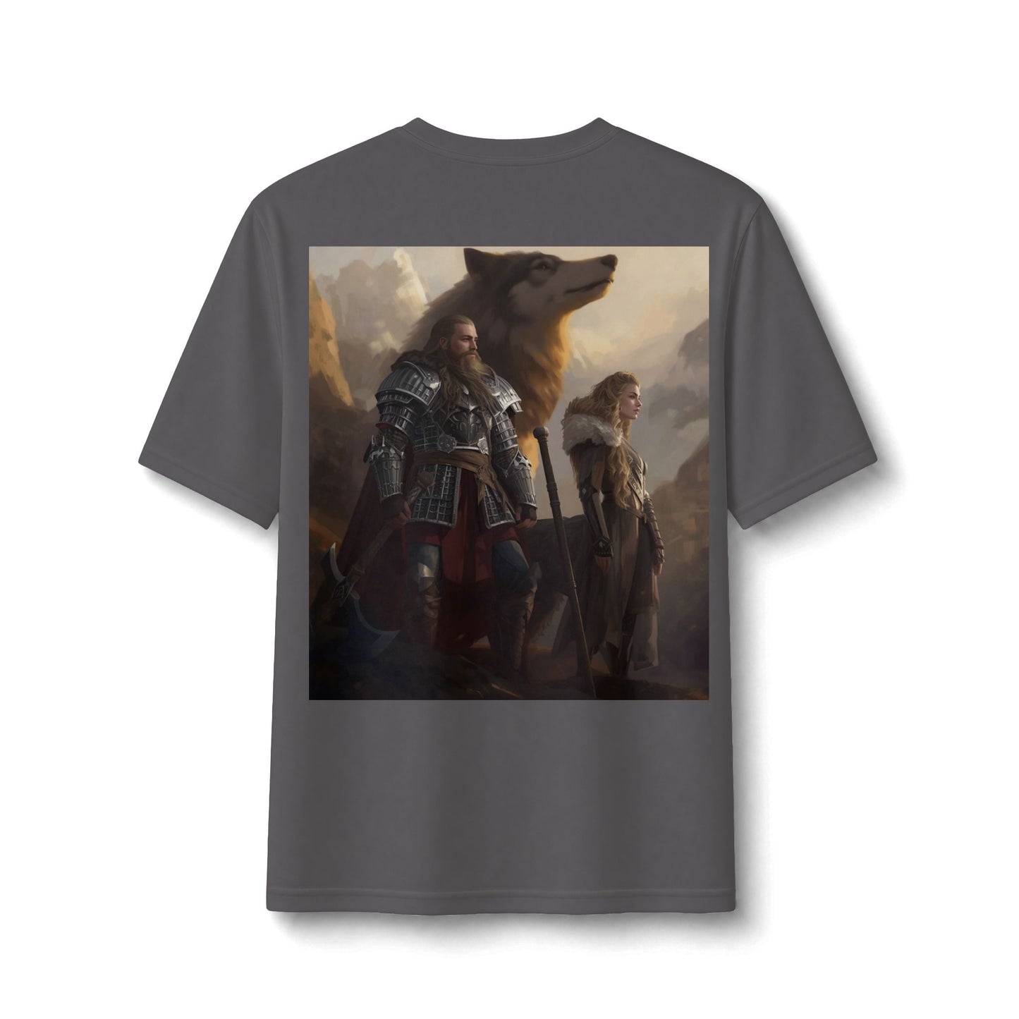 Viking Warriors & Wolf Performance Tee — Norse Fantasy Medieval Graphic Shirt