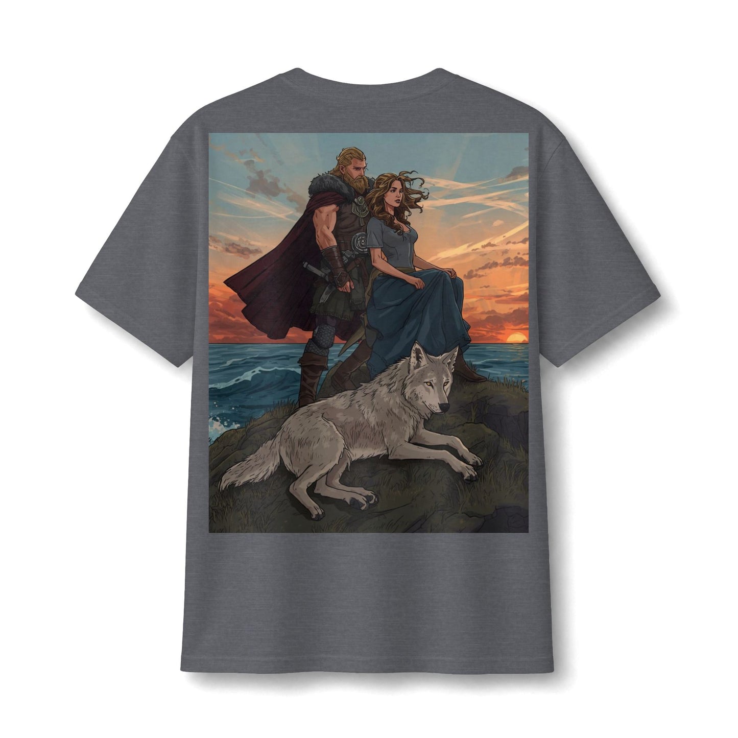 Viking Couple & Wolf Sunset T-Shirt