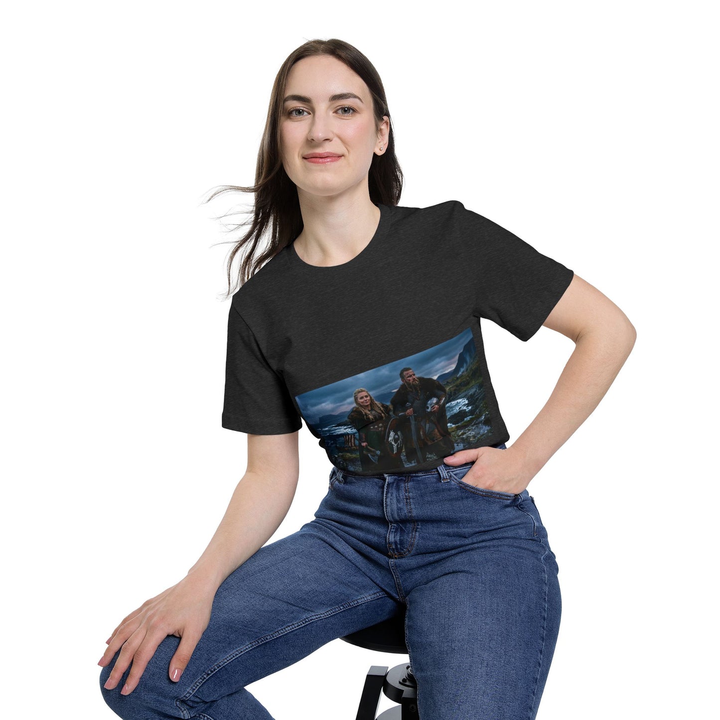 Viking Couple Scenic T-Shirt — Norse Shield & Axe Print