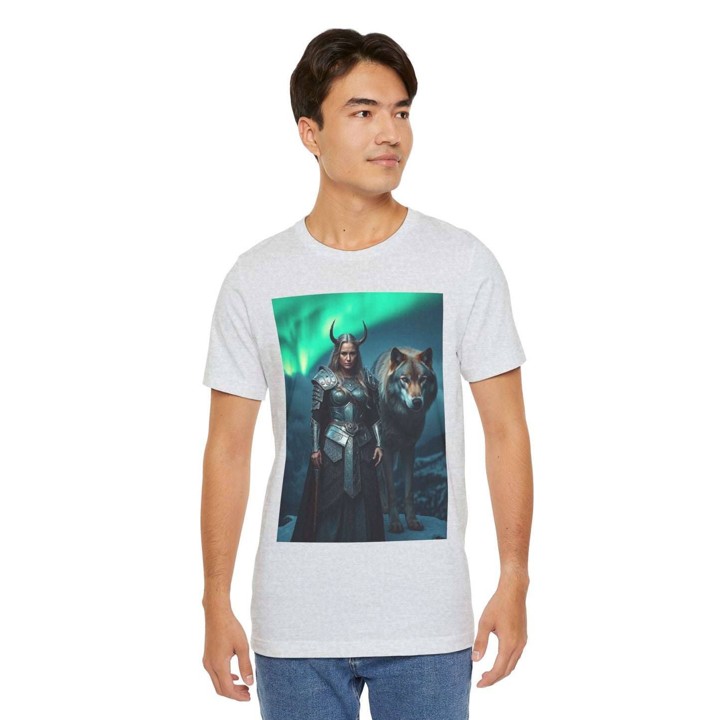 Viking Shieldmaiden & Wolf T-Shirt — Norse Fantasy Armor Tee