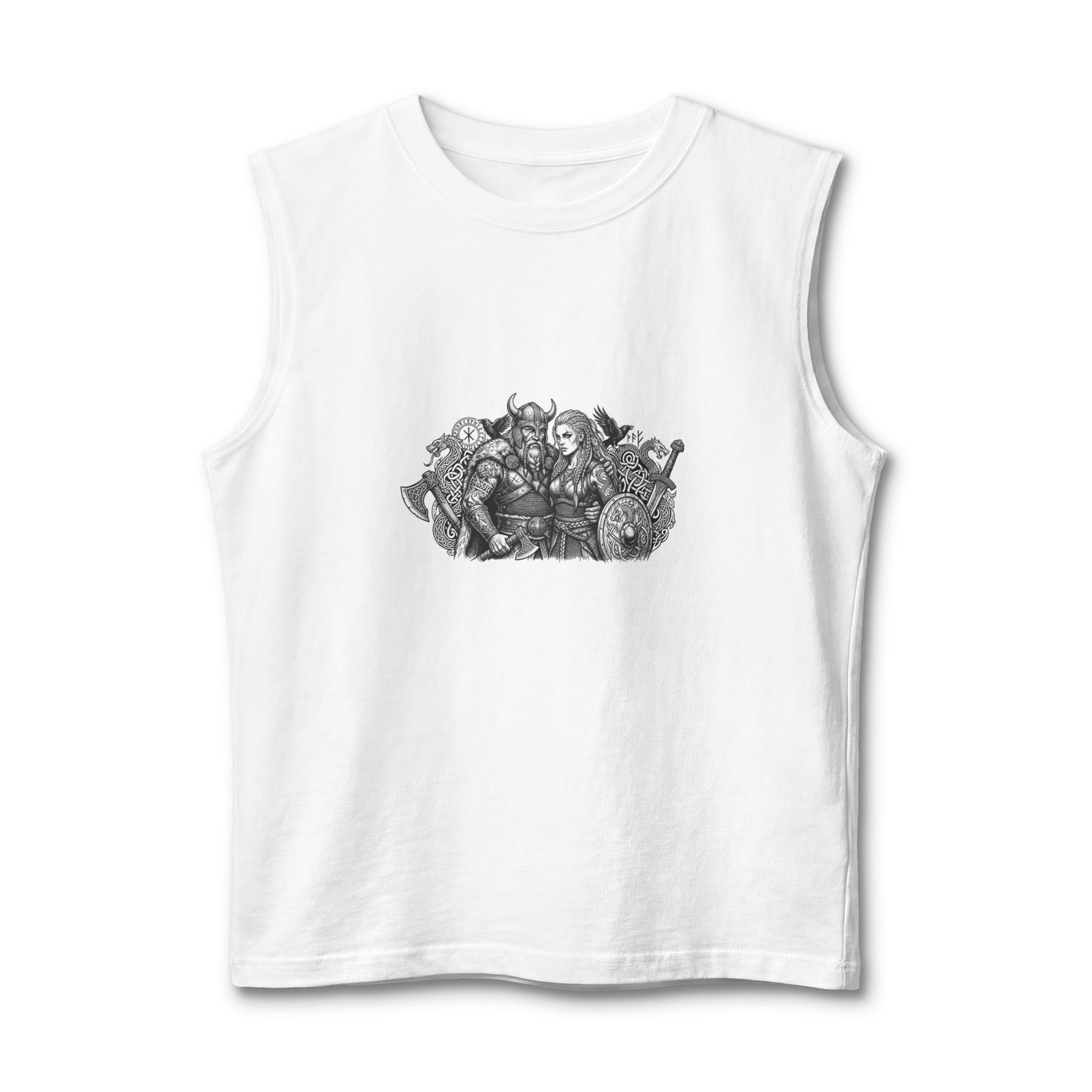 Viking Warriors Graphic Muscle Tank — Norse Shield-Maidens Illustration