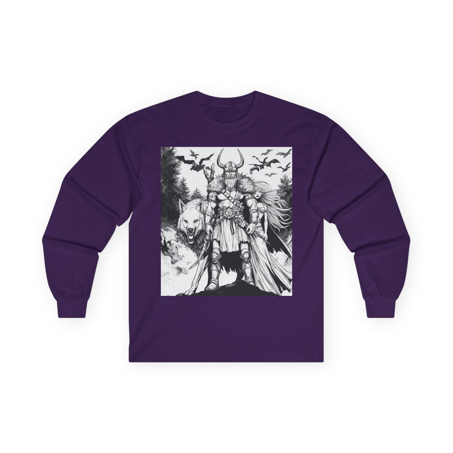 Viking Warrior Long Sleeve Tee — Valkyrie & Wolf Norse Design