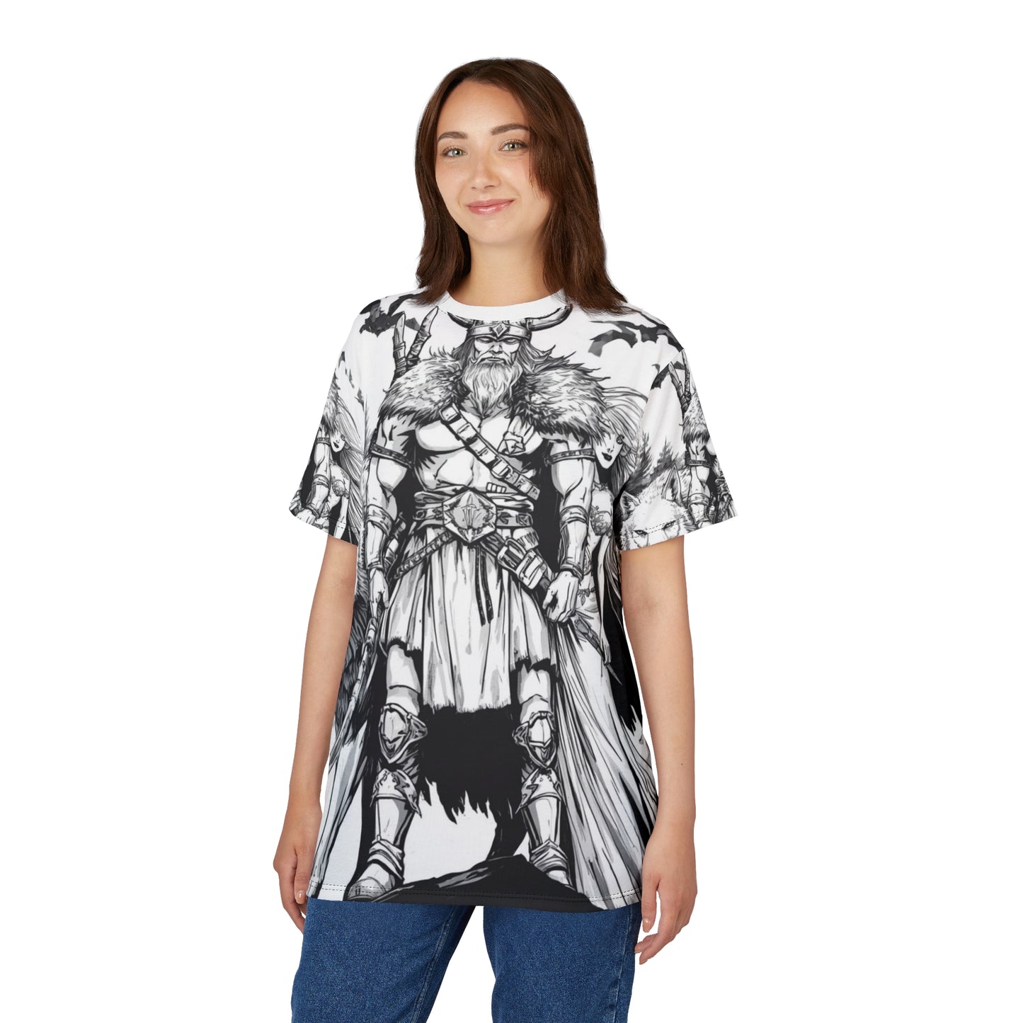 Viking Warrior All-Over Print Tee — Norse Wolf Valkyrie Graphic Shirt