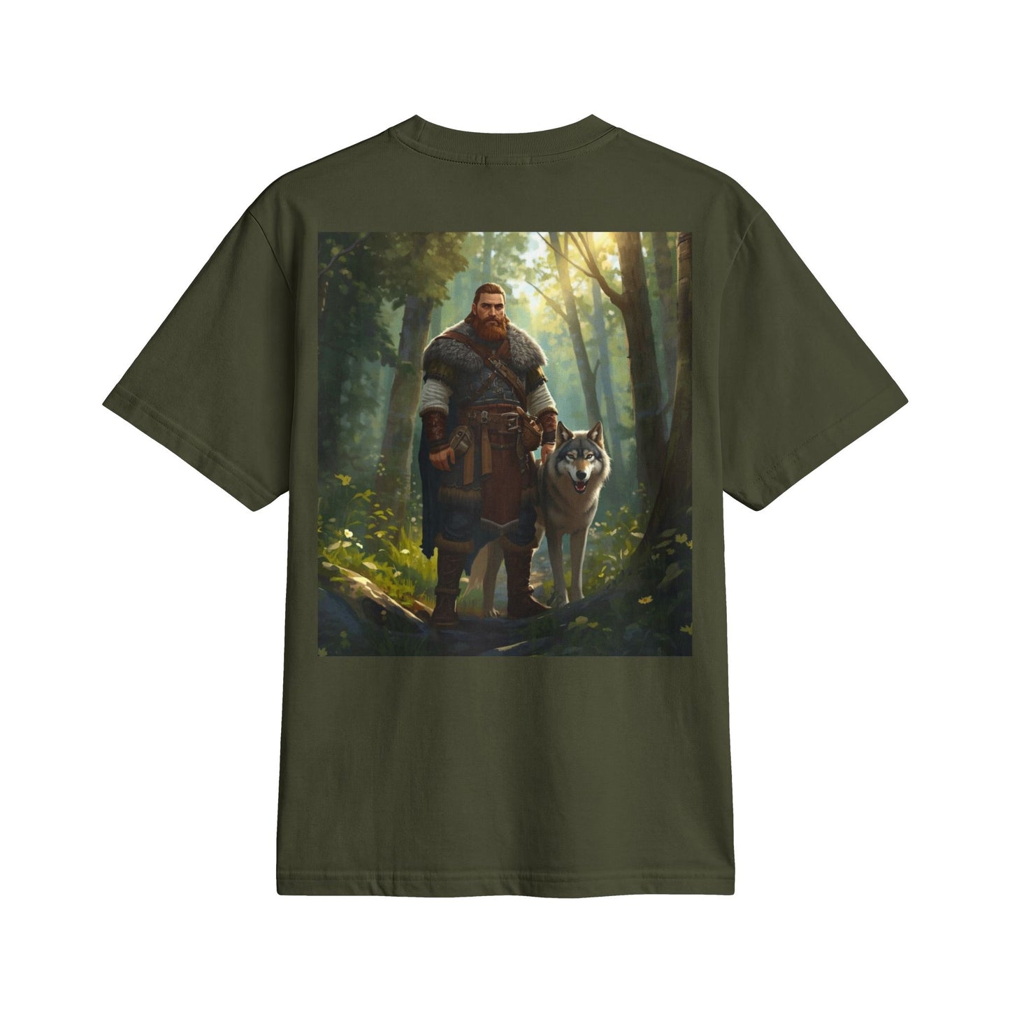 Viking Woodsman T‑Shirt – Warrior and Wolf Forest Graphic Tee