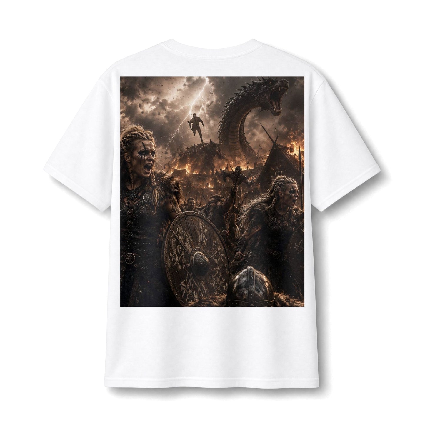 Viking Battle Tee — Norse Warriors & Serpent Warship Graphic Shirt
