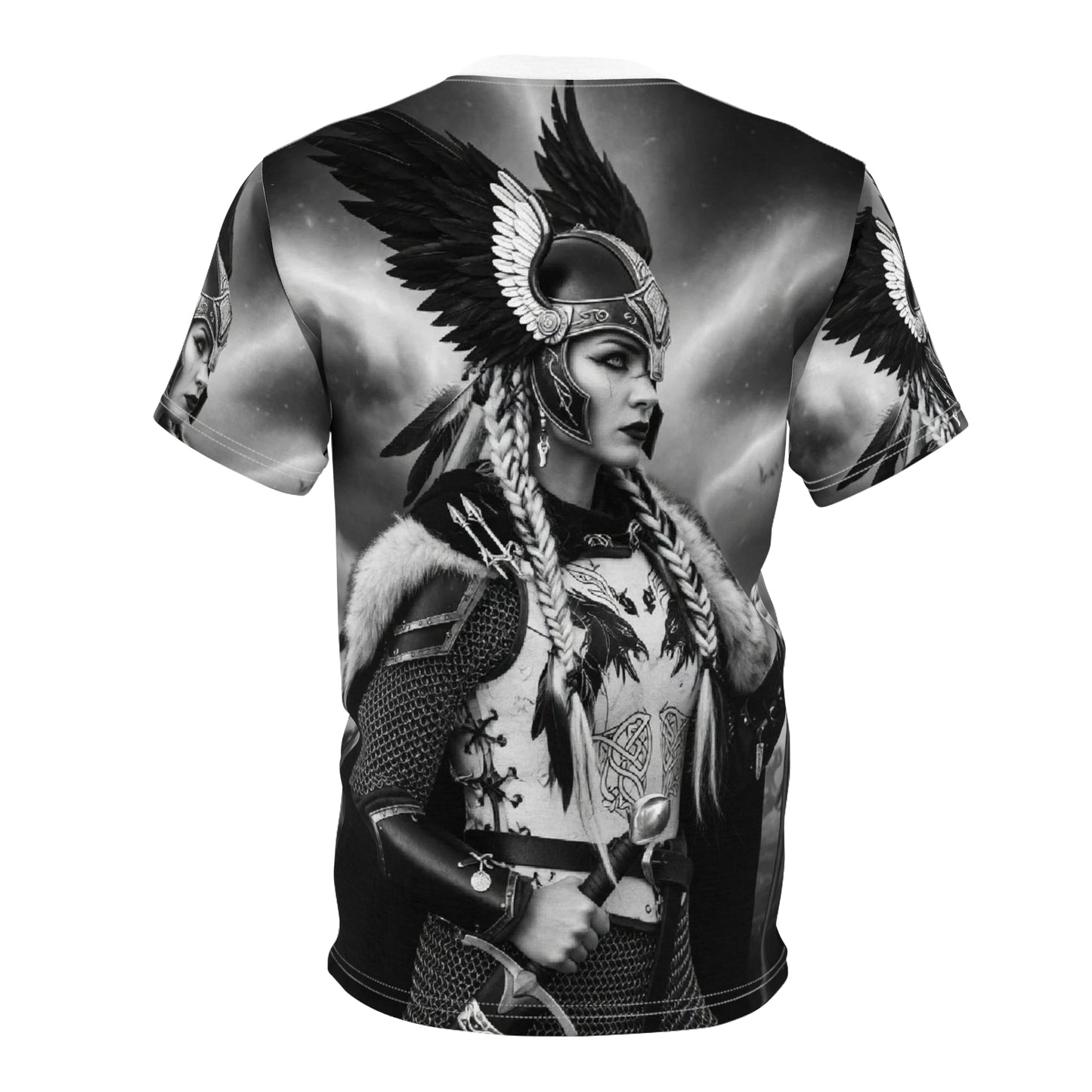Valkyrie Warrior Graphic Tee — All-Over Print Norse Mythology T-Shirt