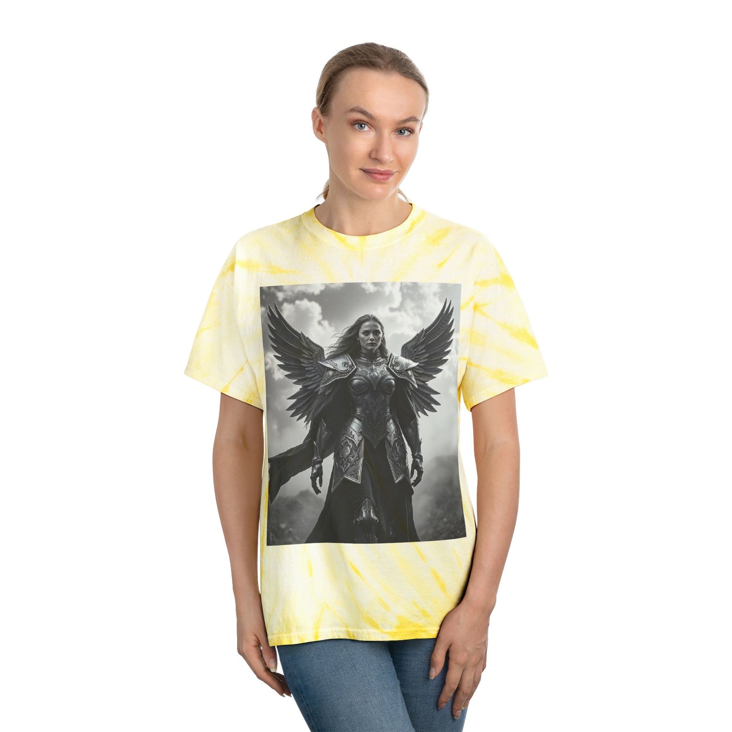 Angel Warrior Tie-Dye Tee — Yellow Cyclone Graphic T-Shirt