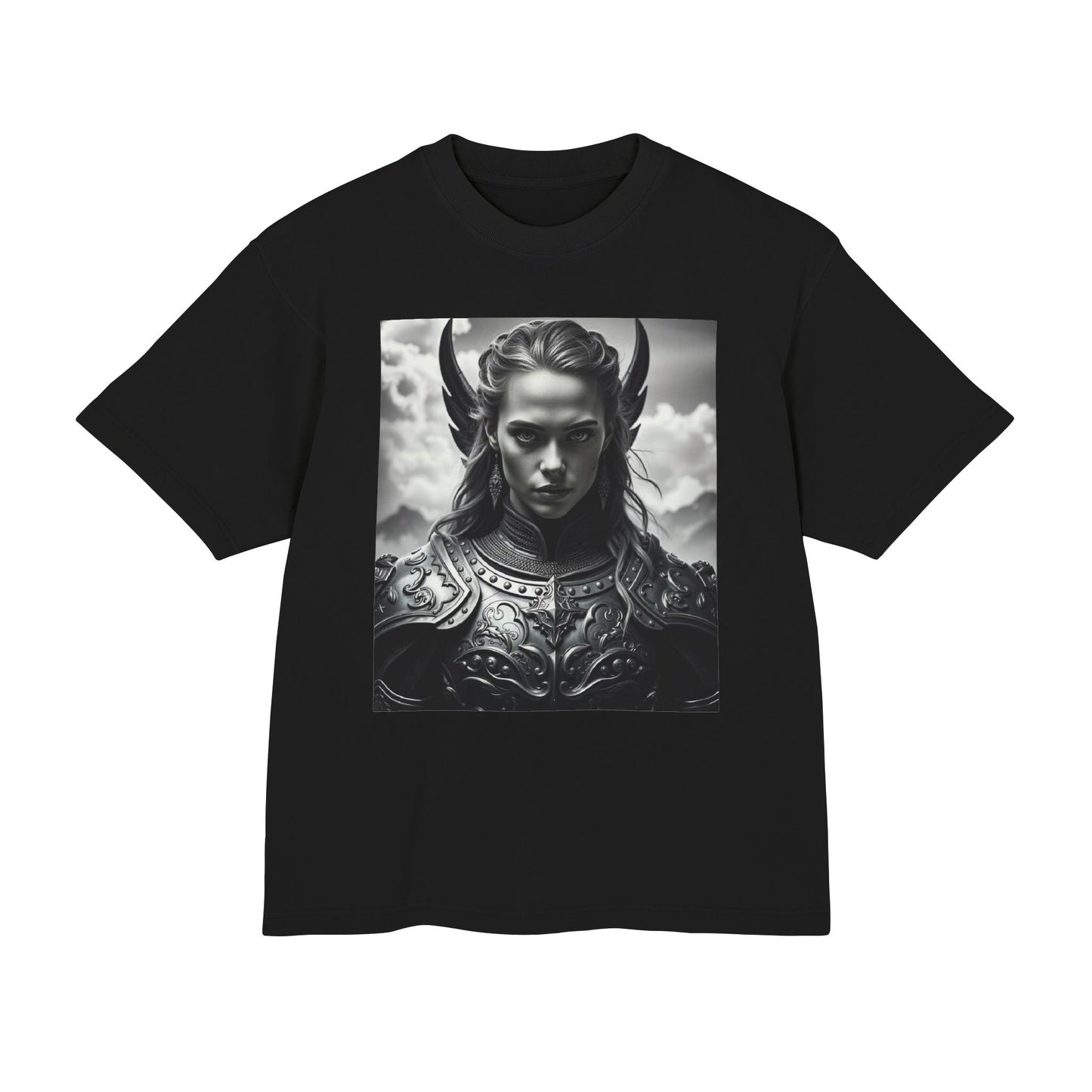 Valkyrie Warrior Tee — Mythic Black & White Armor Portrait T‑Shirt