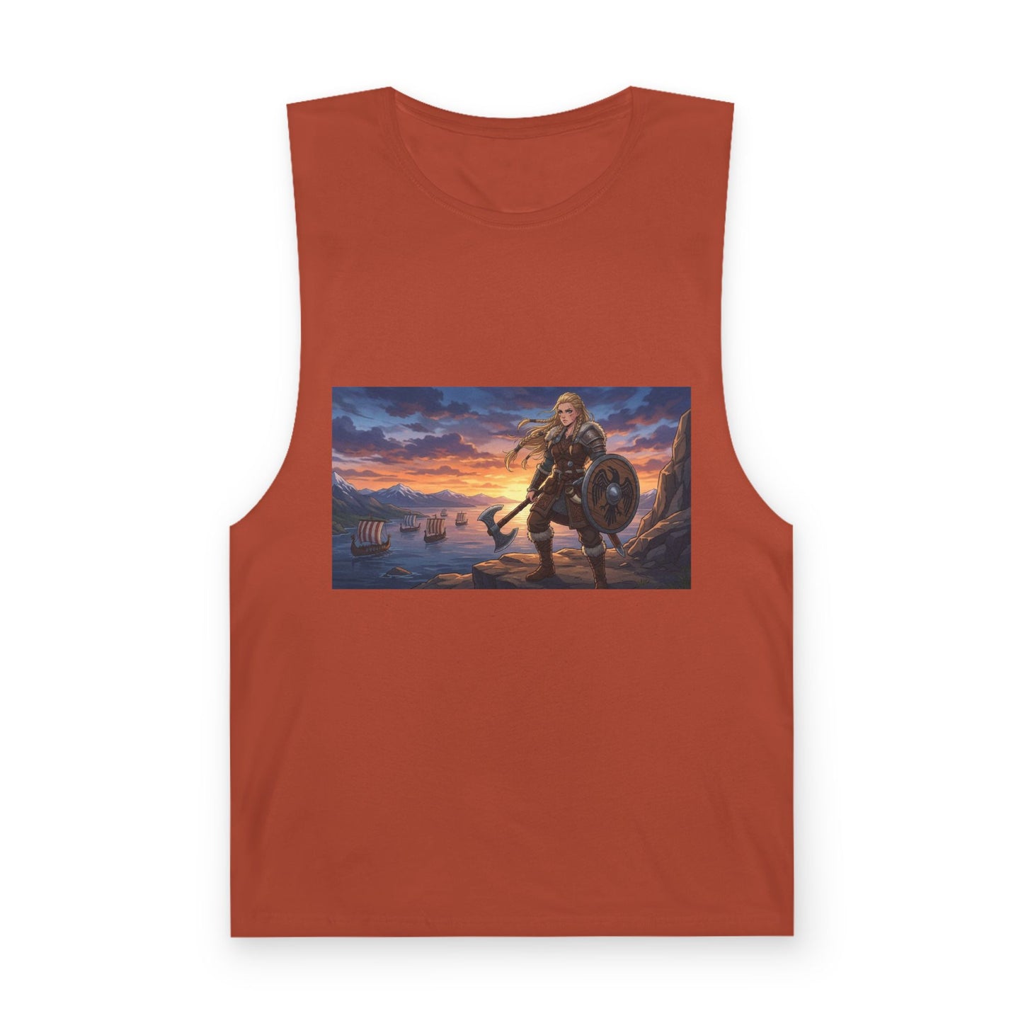 Viking Warrior Tank Top — Norse Shieldmaiden Sunset Graphic Tank