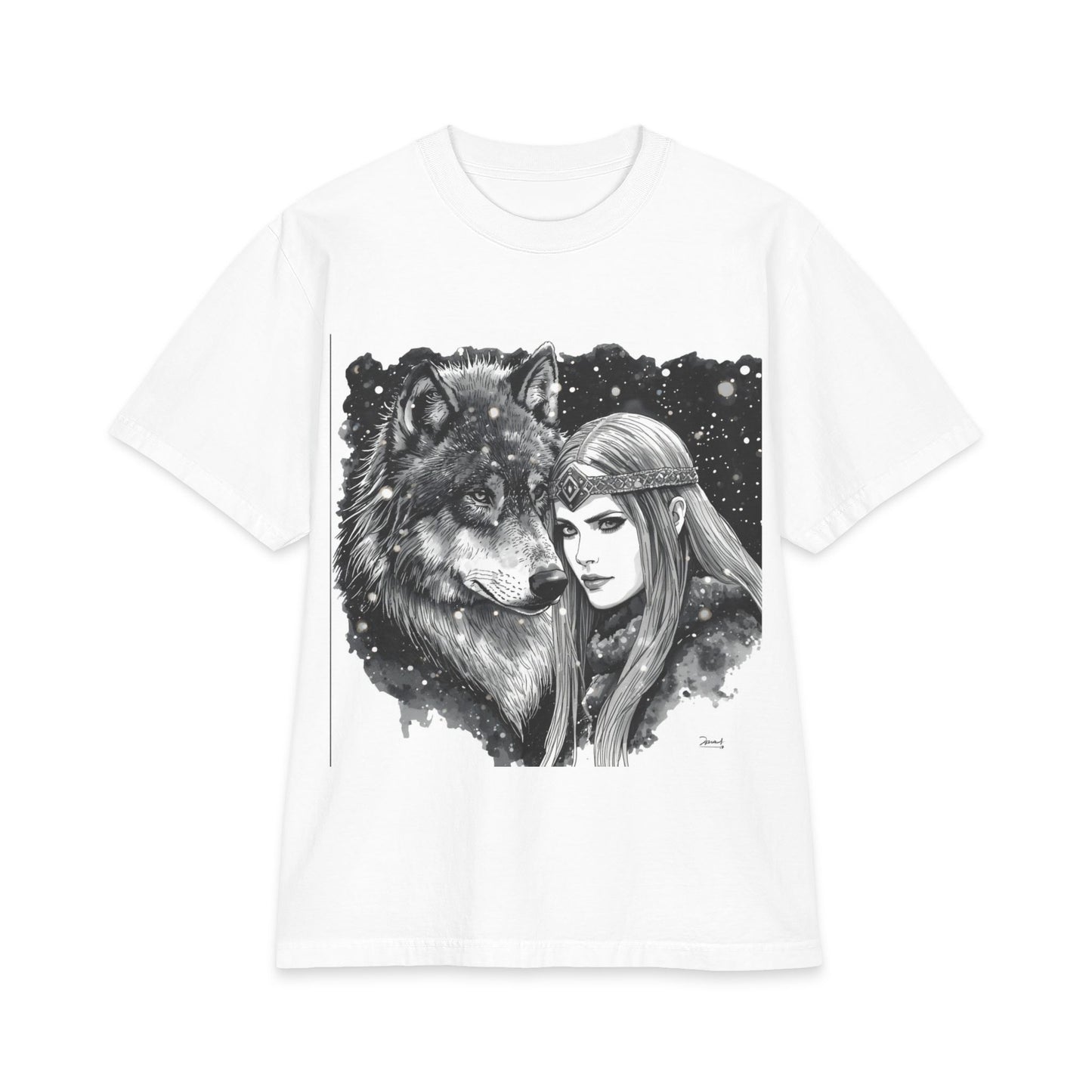 Wolf & Maiden Graphic T-Shirt — Gothic Fantasy Illustration