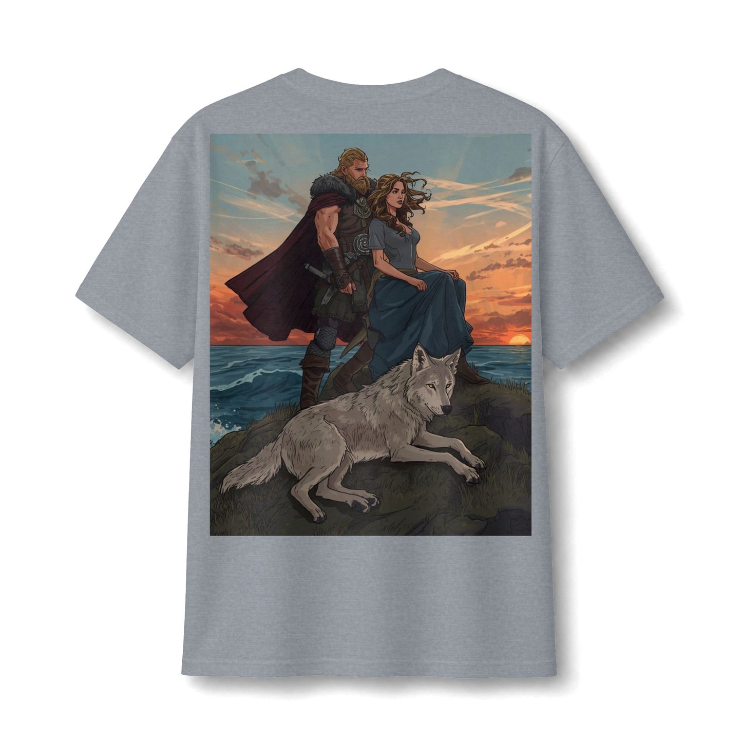 Viking Couple & Wolf Sunset T-Shirt