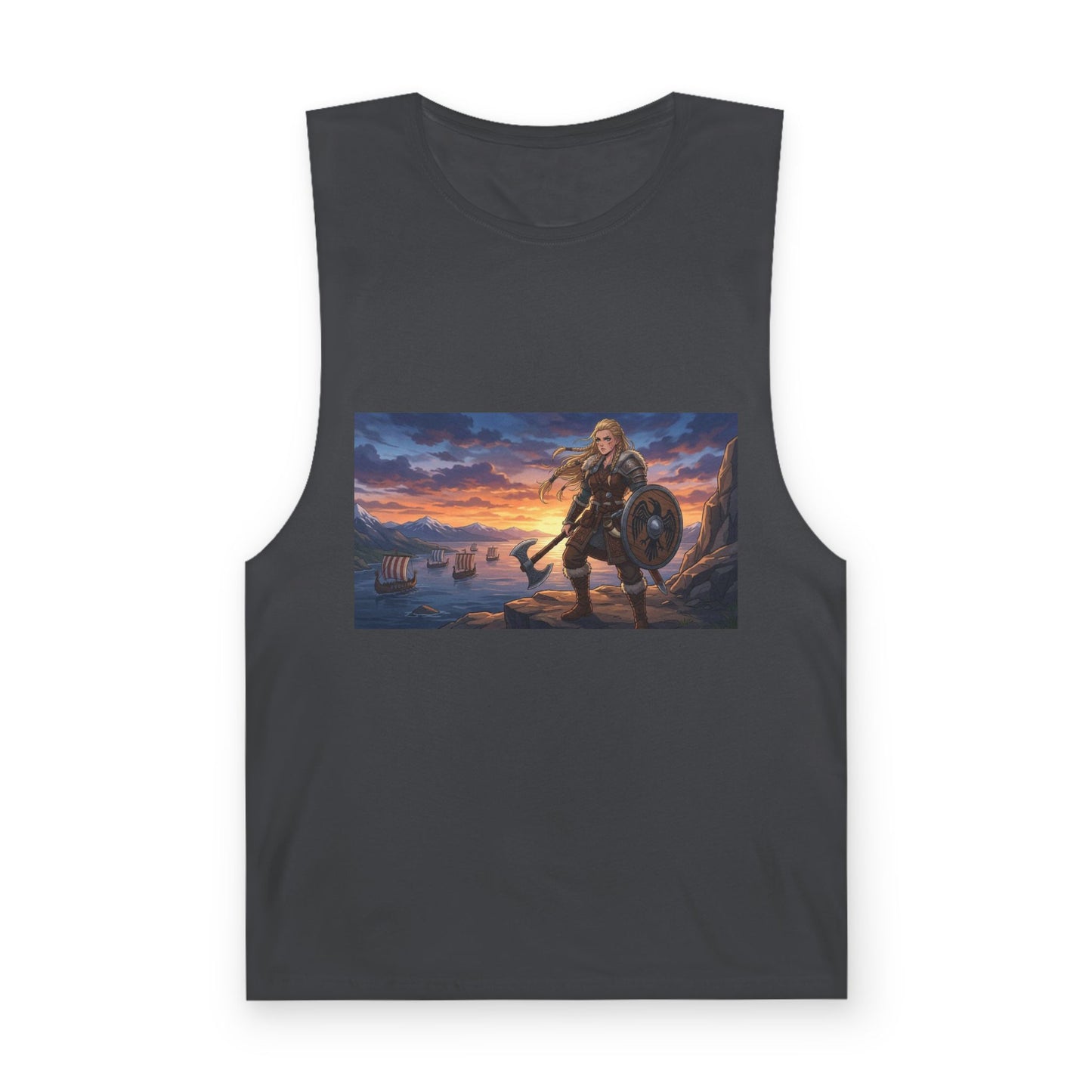 Viking Warrior Tank Top — Norse Shieldmaiden Sunset Graphic Tank