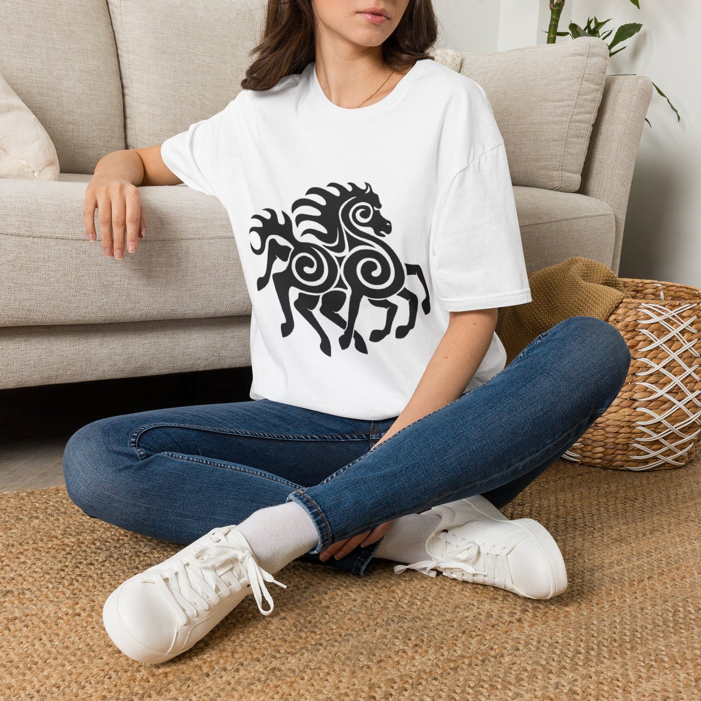 Tribal Horse Graphic T-Shirt — Celtic-Inspired Running Stallion Design