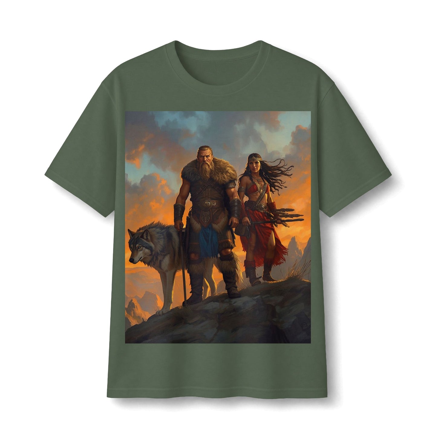 Viking Warriors & Wolf Illustration Tee
