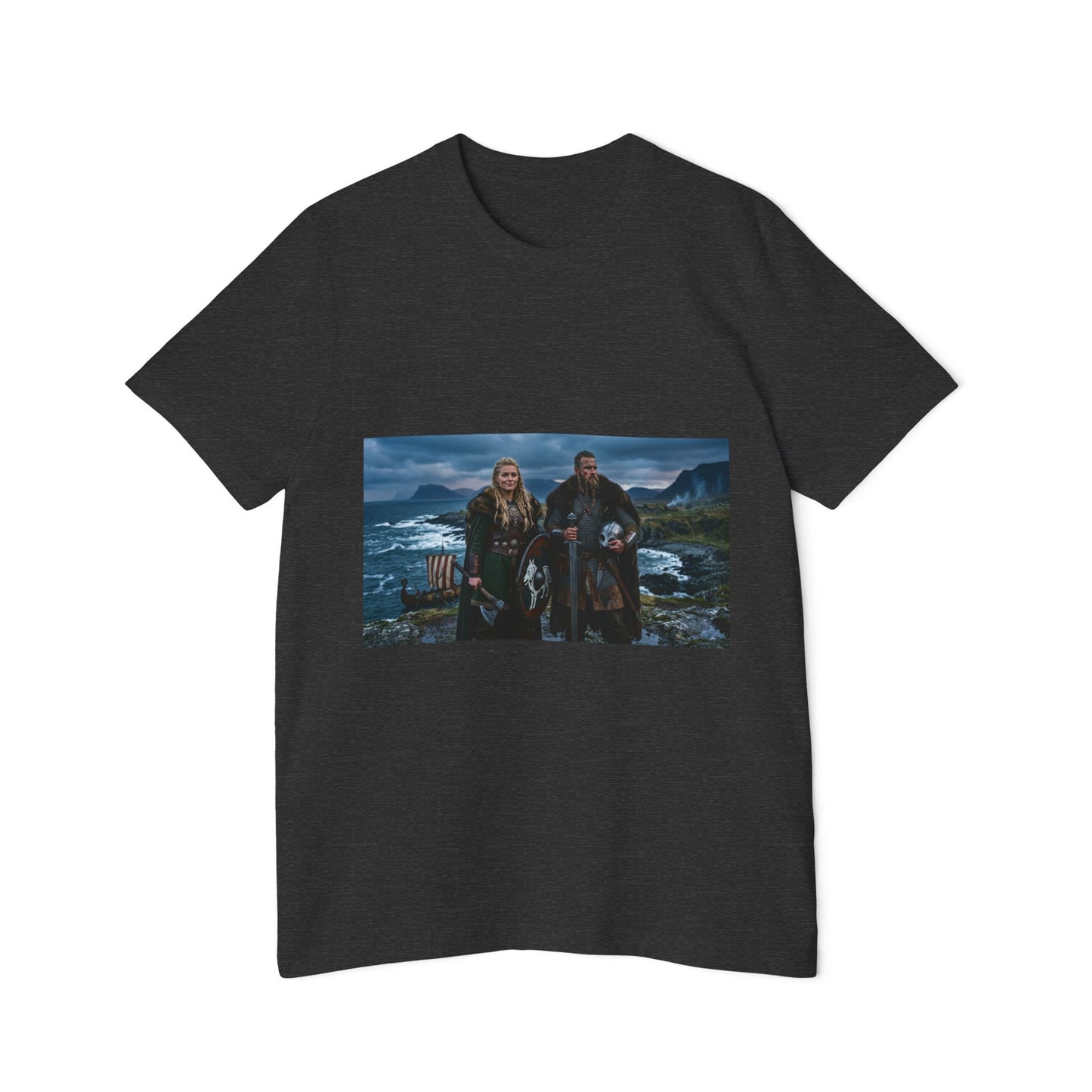 Viking Couple Scenic T-Shirt — Norse Shield & Axe Print
