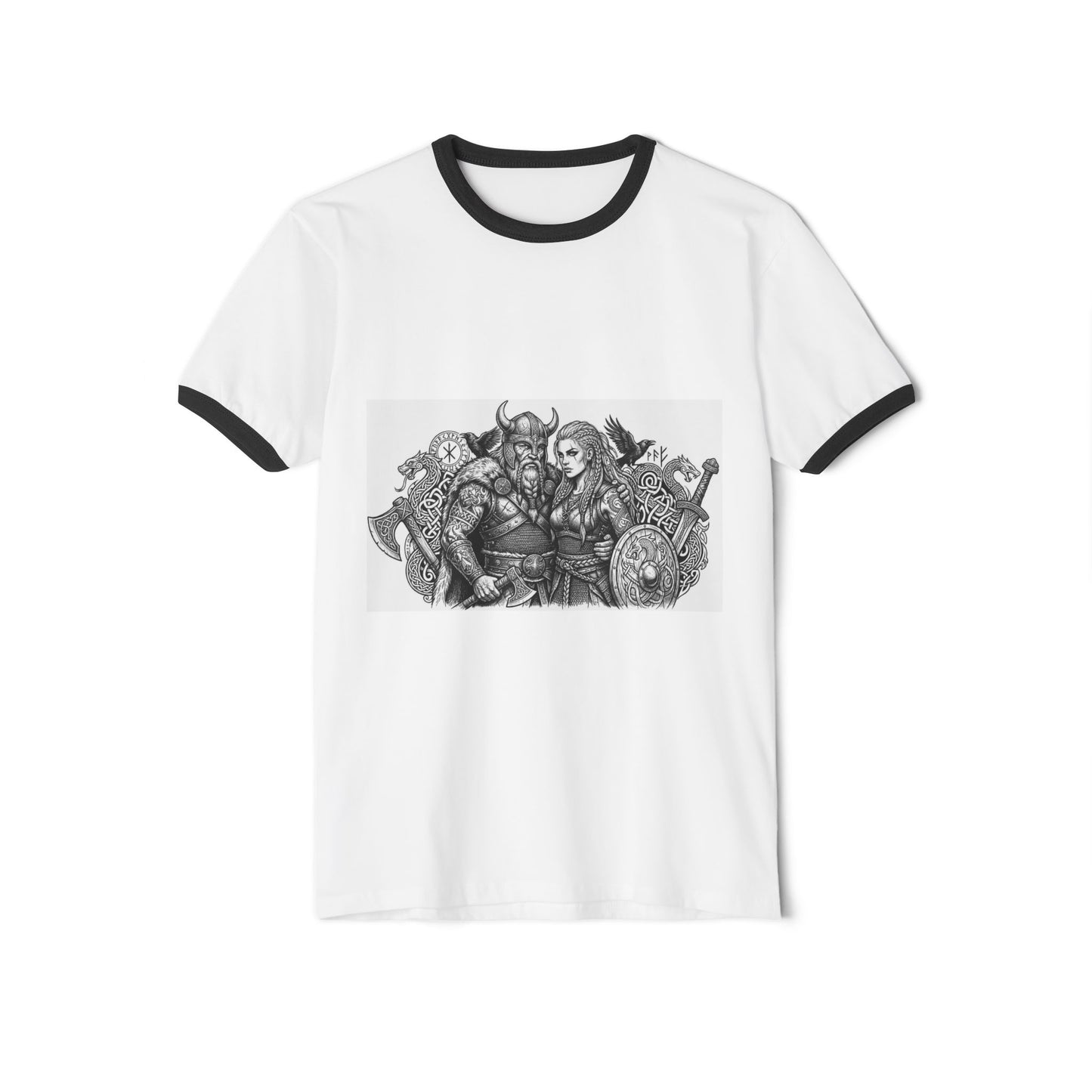 Viking Warriors Ringer T-Shirt – Norse Shieldmaid & Raider Graphic Tee