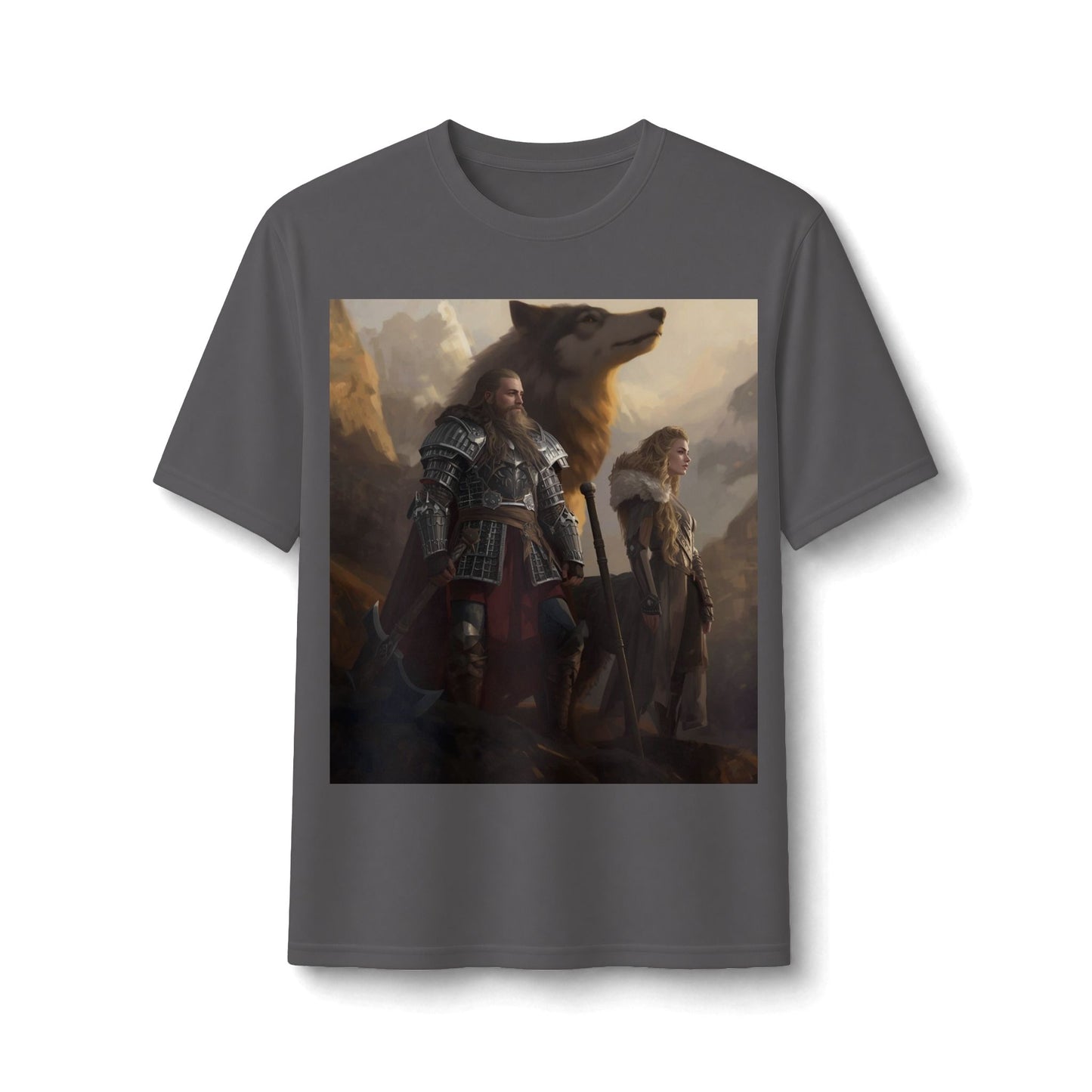 Viking Warriors & Wolf Performance Tee — Norse Fantasy Medieval Graphic Shirt