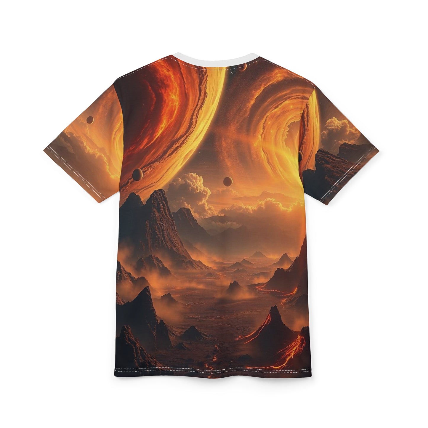 Solar Horizon All-Over Print Tee — Fiery Alien Landscape Graphic Shirt